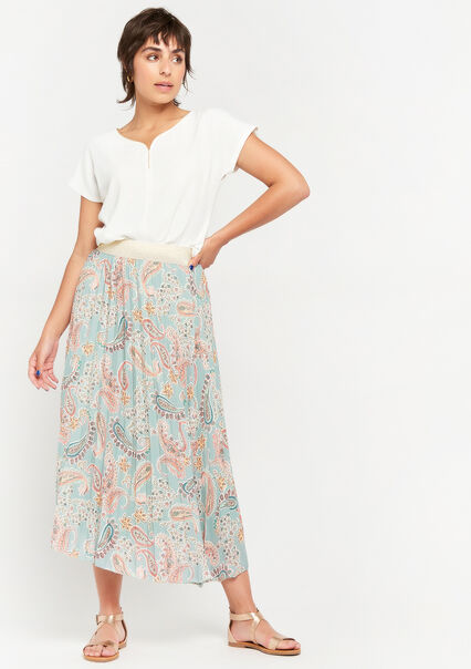 Paisley print pleated skirt - ALMOND GREEN - 07100832_1724