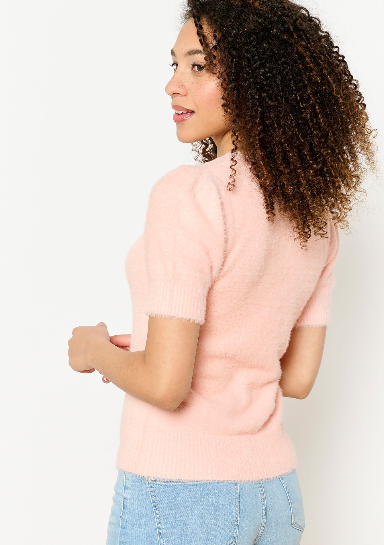 Pull en maille poilue à manches courtes, Pull en maille poilue à manches courtes - NUDE LOTUS - 04006825_4118