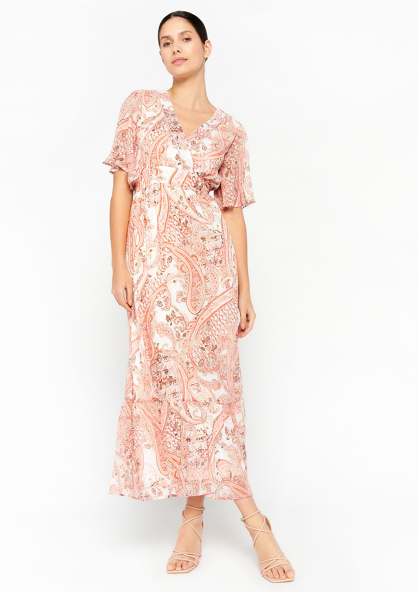 Robe cache-coeur à imprimé Paisley, Robe cache-coeur à imprimé Paisley - NUDE PINK - 08601791_1301