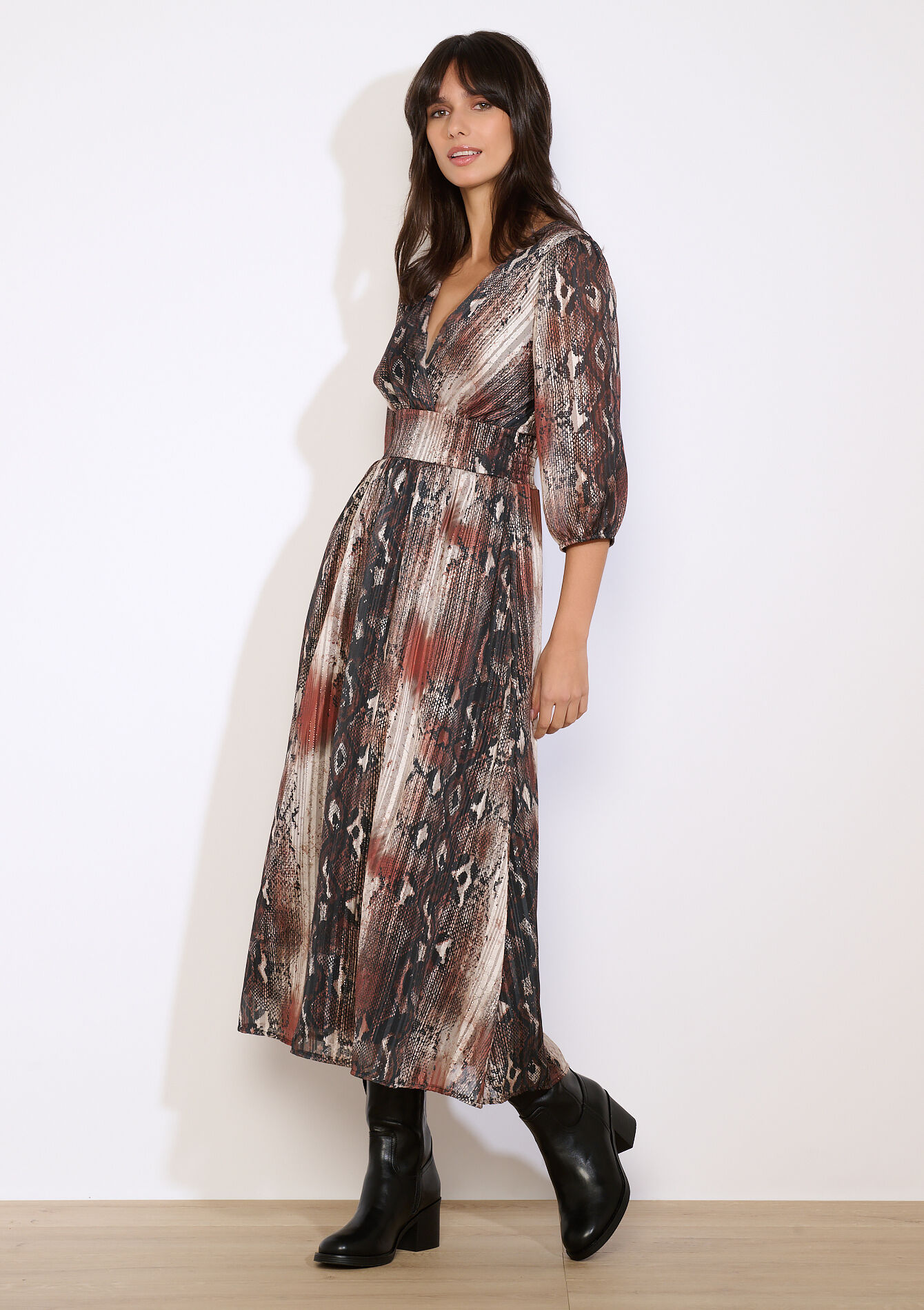 Midi-jurk met slangenprint, Midi-jurk met slangenprint - COPPER - 08104394_6301