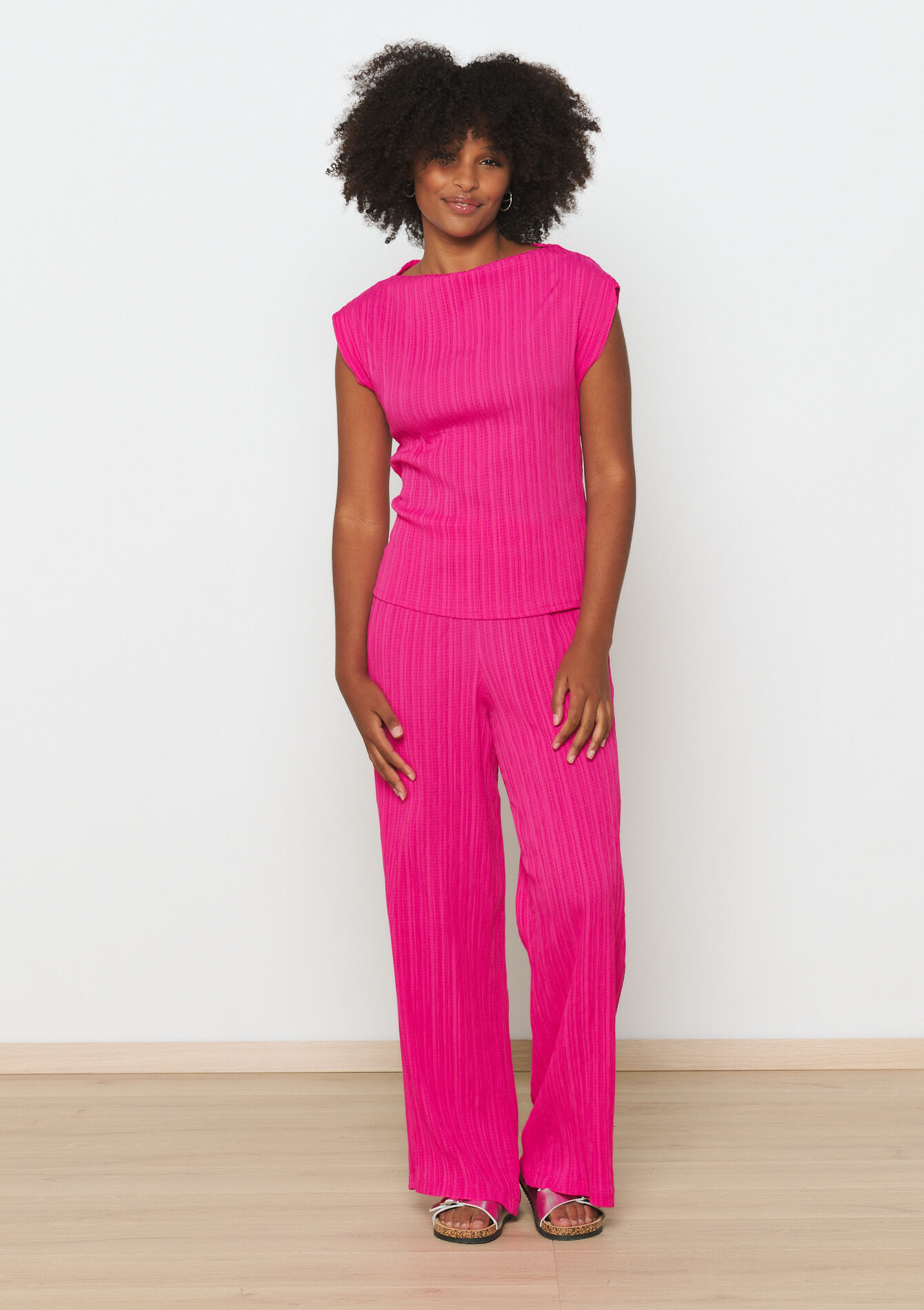 Mouwloze top met plissé, Mouwloze top met plissé - FUCHSIA - 05702454_5626