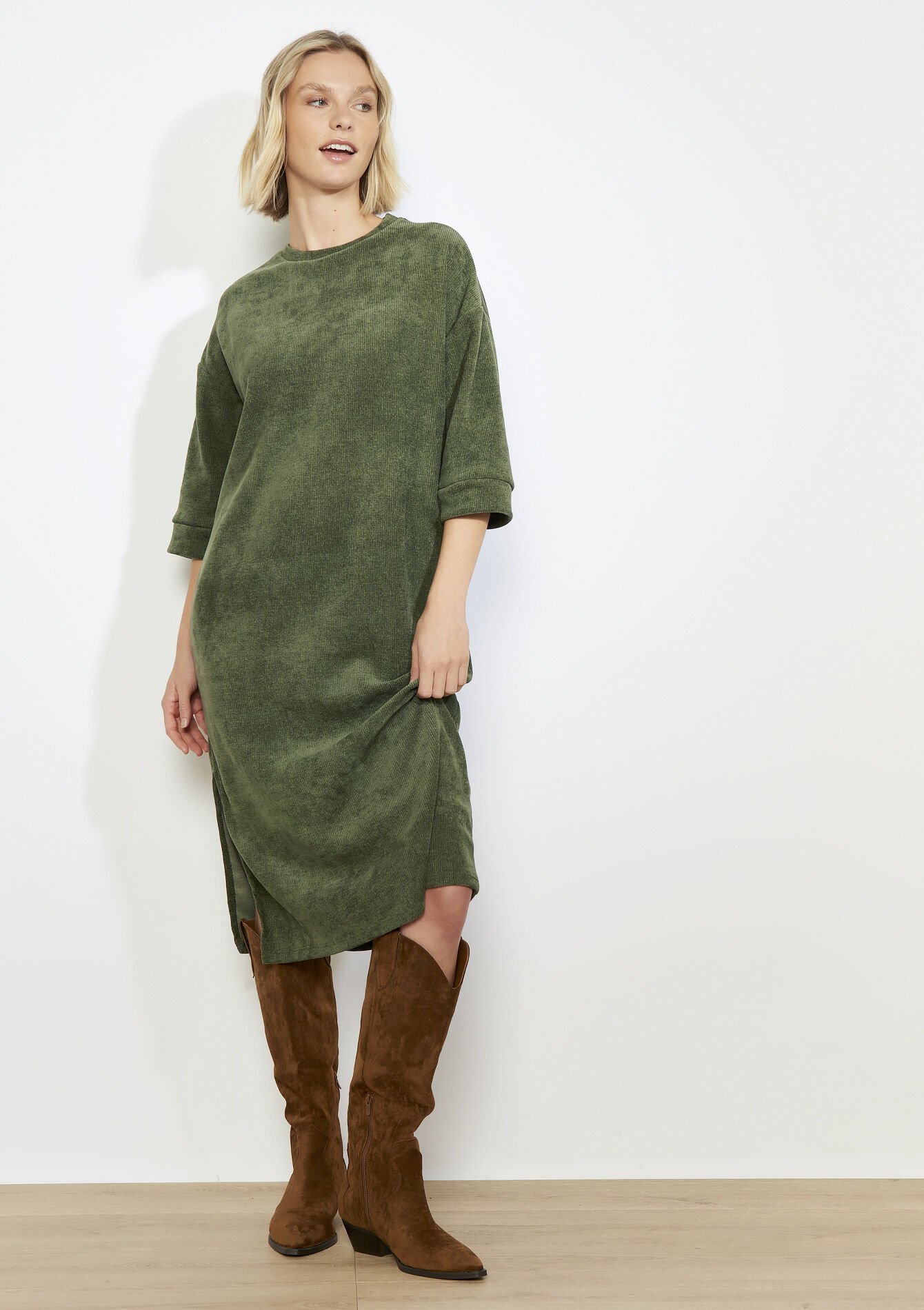 Robe midi en velours côtelé, Robe midi en velours côtelé - KHAKI MED - 08104371_4327