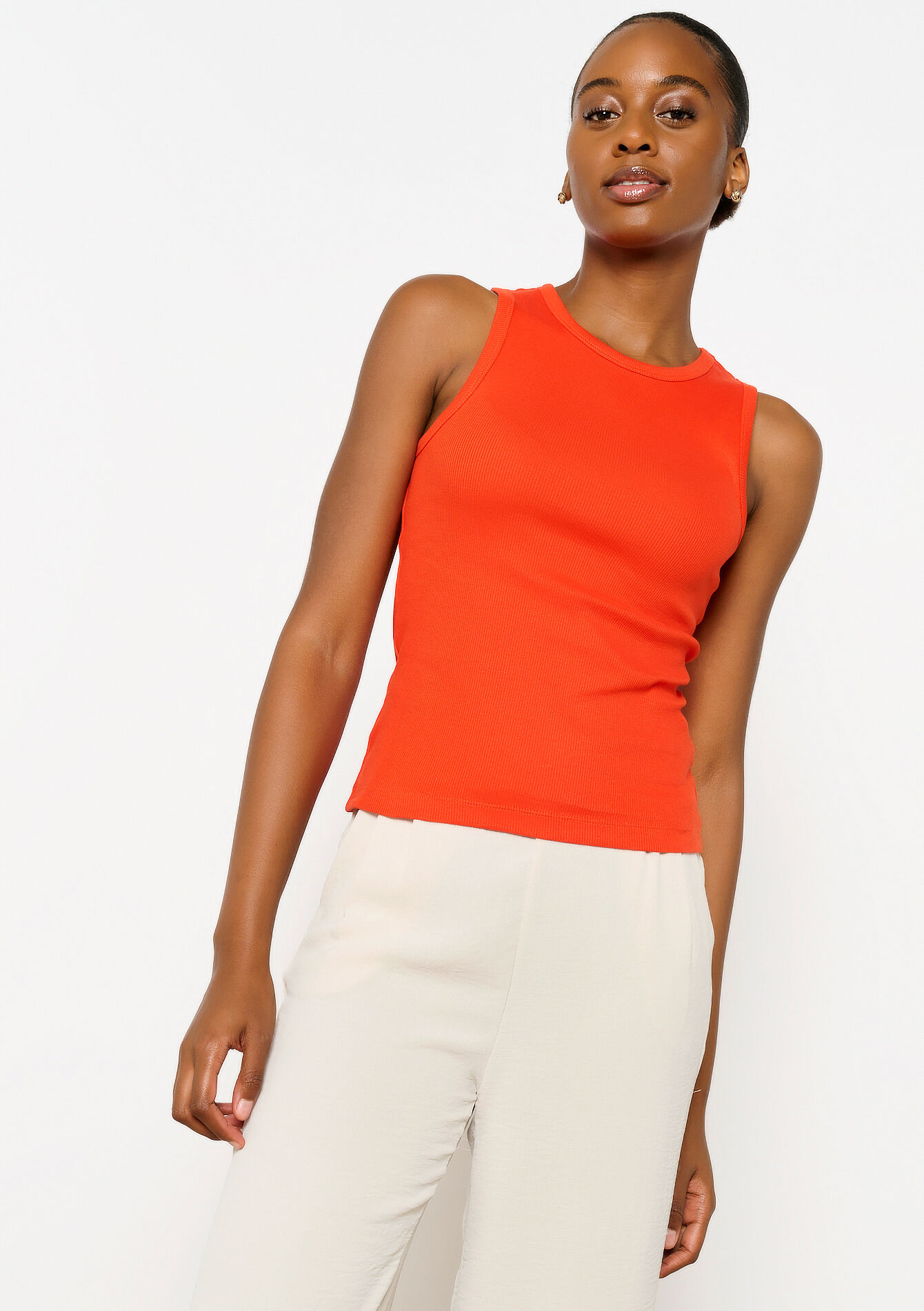 Geribbelde tanktop, Geribbelde tanktop - RED ORANGE - 02200390_1397