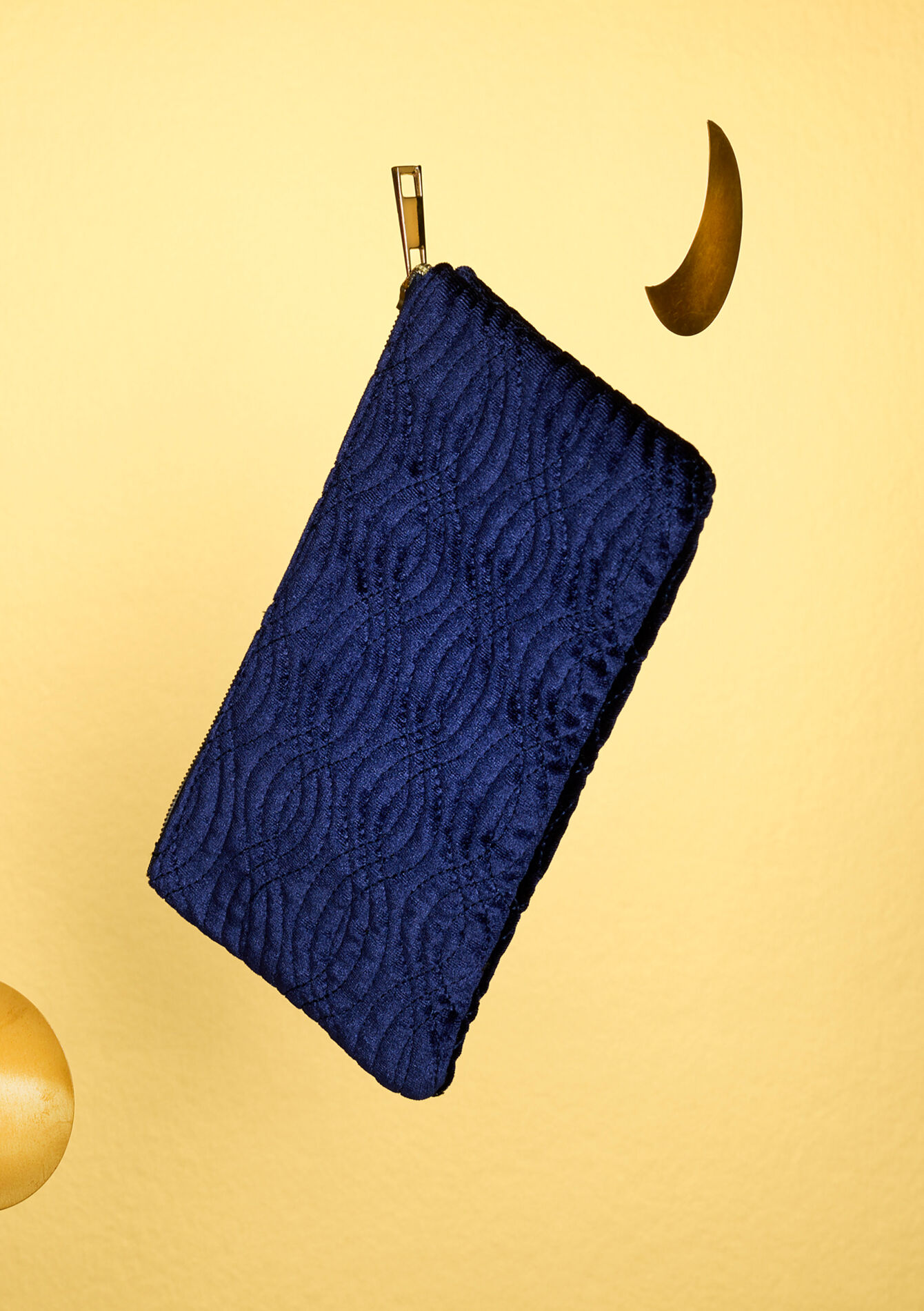Velvet pouch with stitching - NAVY BLUE - 1085241