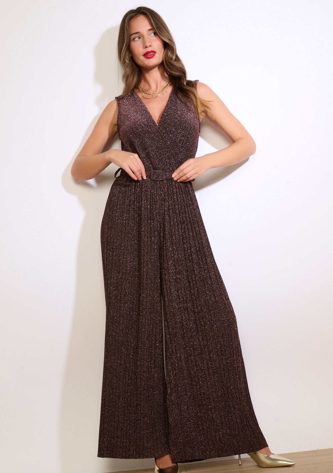 Combinaison plissée lurex, Combinaison plissée lurex - COPPER - 06004689_6301