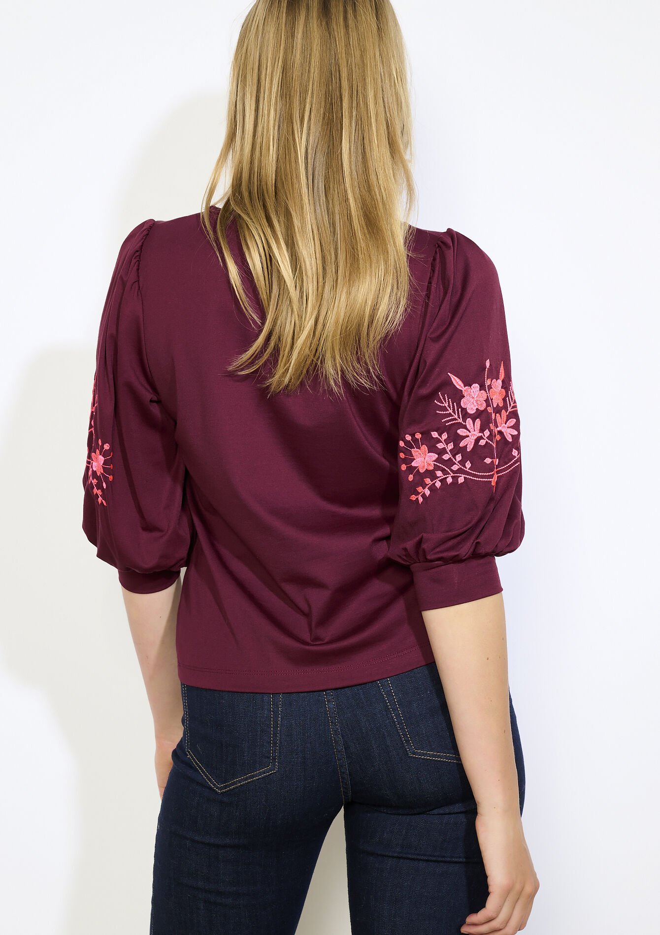 Top brodé à manches ballon - BORDEAUX WINE - 02301905_5514