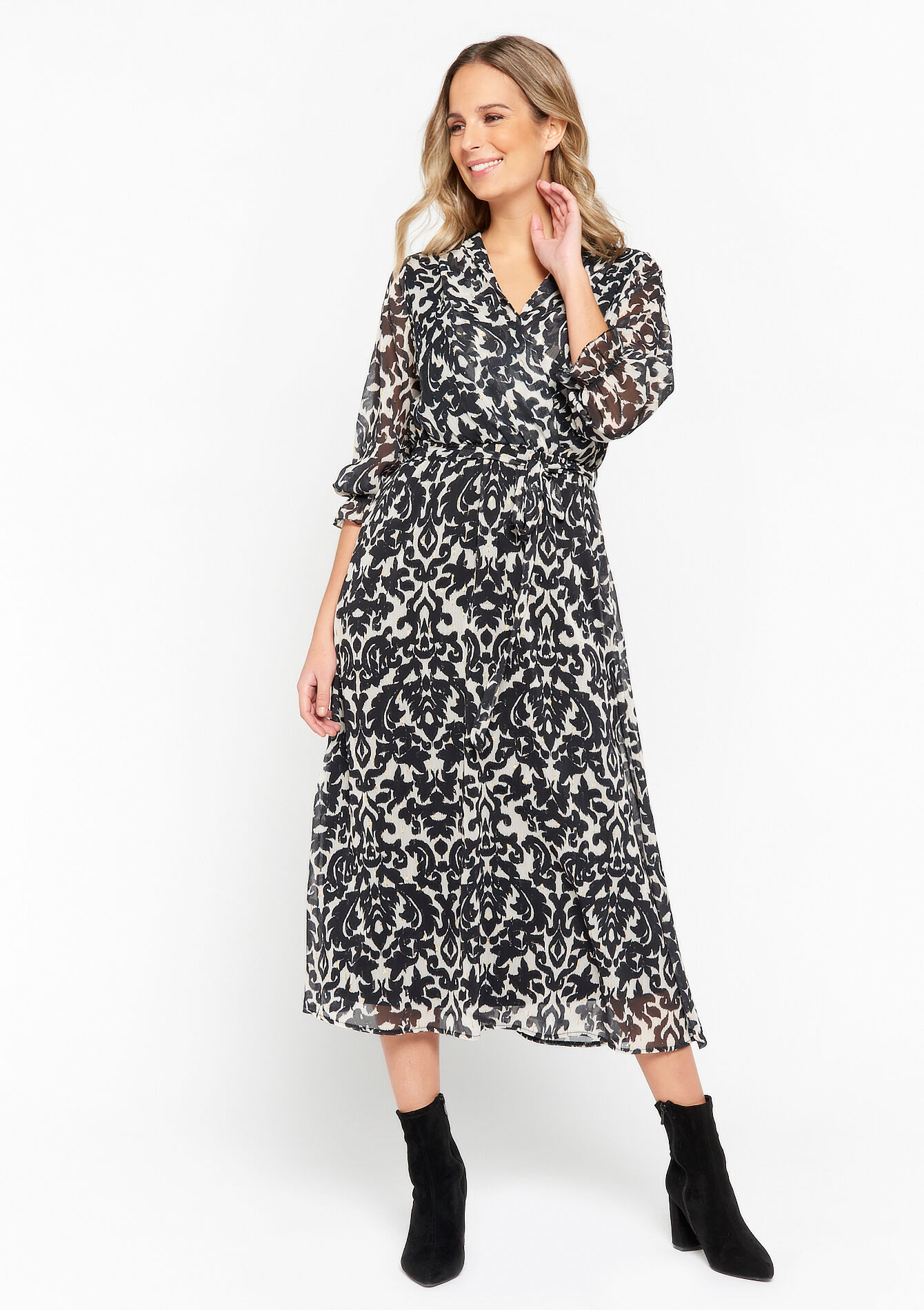 Wrap dress with lurex, Wrap dress with lurex - BLACK - 08601865_1119