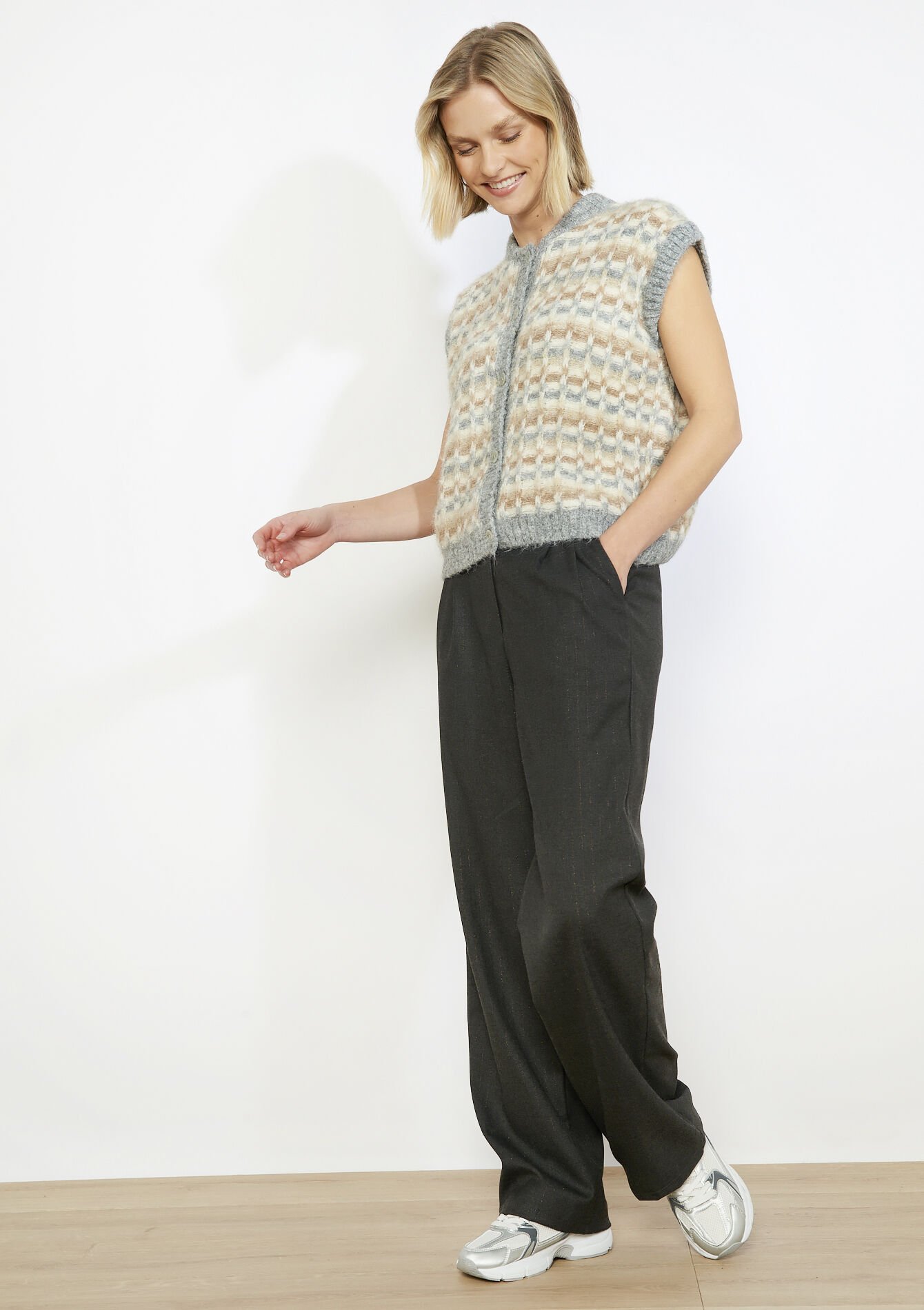 Sleeveless jacquard vest, Sleeveless jacquard vest - GREY MED MEL - 04101416_3507