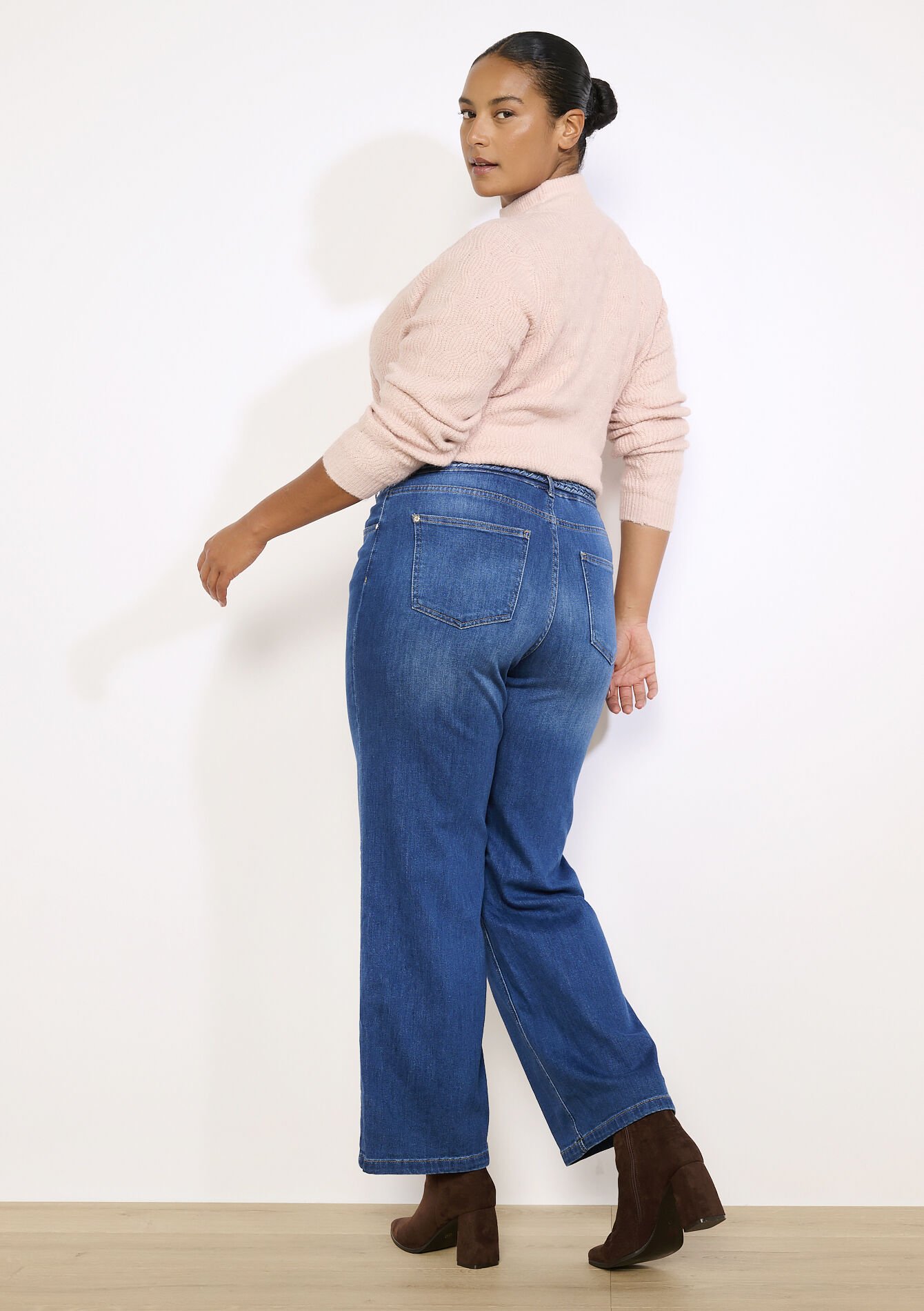 High-waist wijde jeans, High-waist wijde jeans - DARK BLUE - 22000633_0501