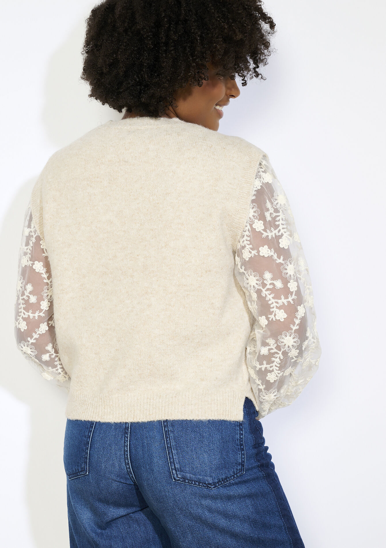 Mouwloze kabelgebreide trui - TAUPE - 04006931_1021