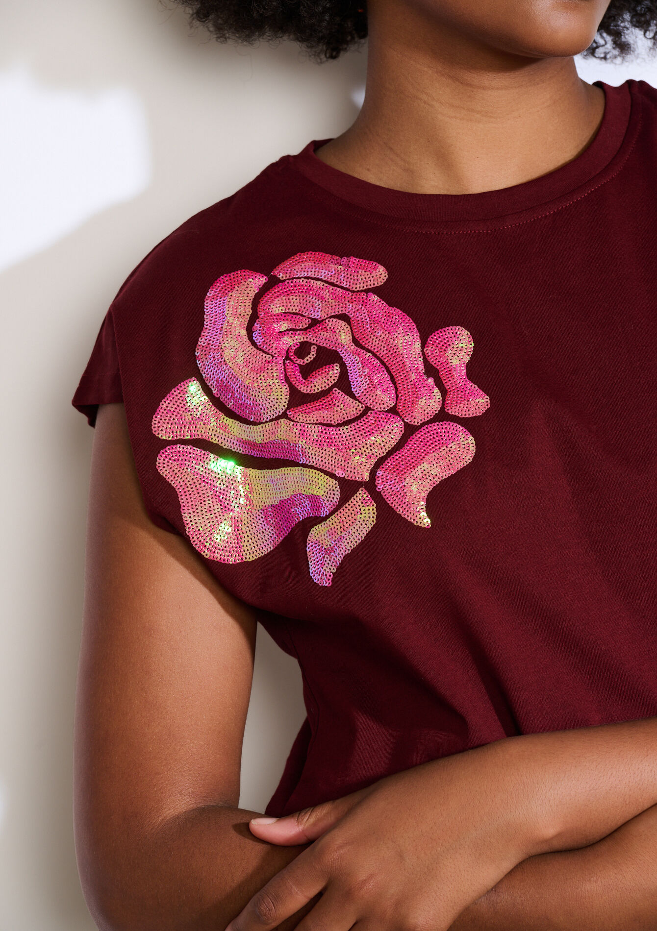 Tee-shirt motif fleur, Tee-shirt motif fleur - AUBERGINE - 02301914_1537