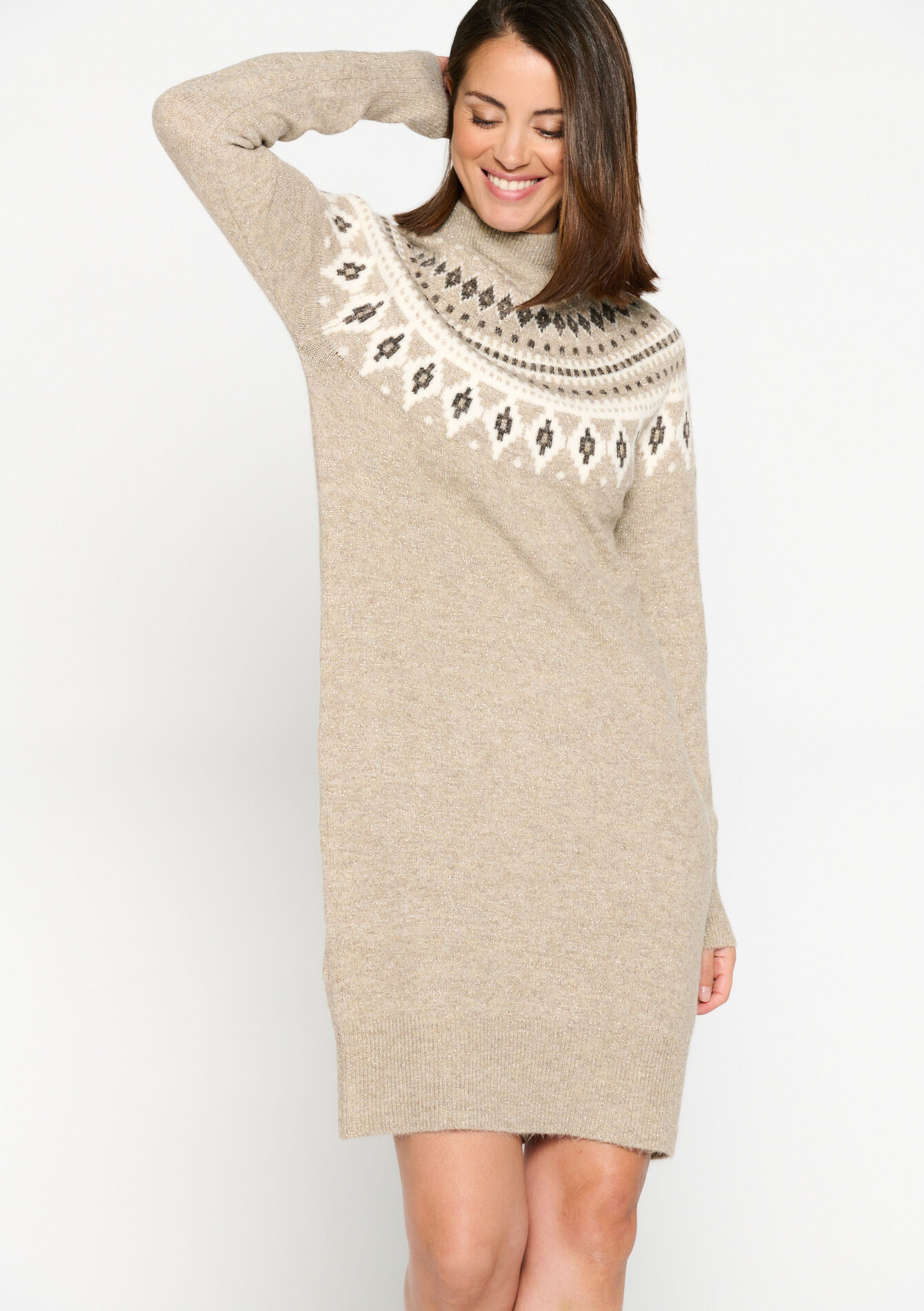 Robe pullover avec jacquard - BEIGE CHINE - 08103277_4025