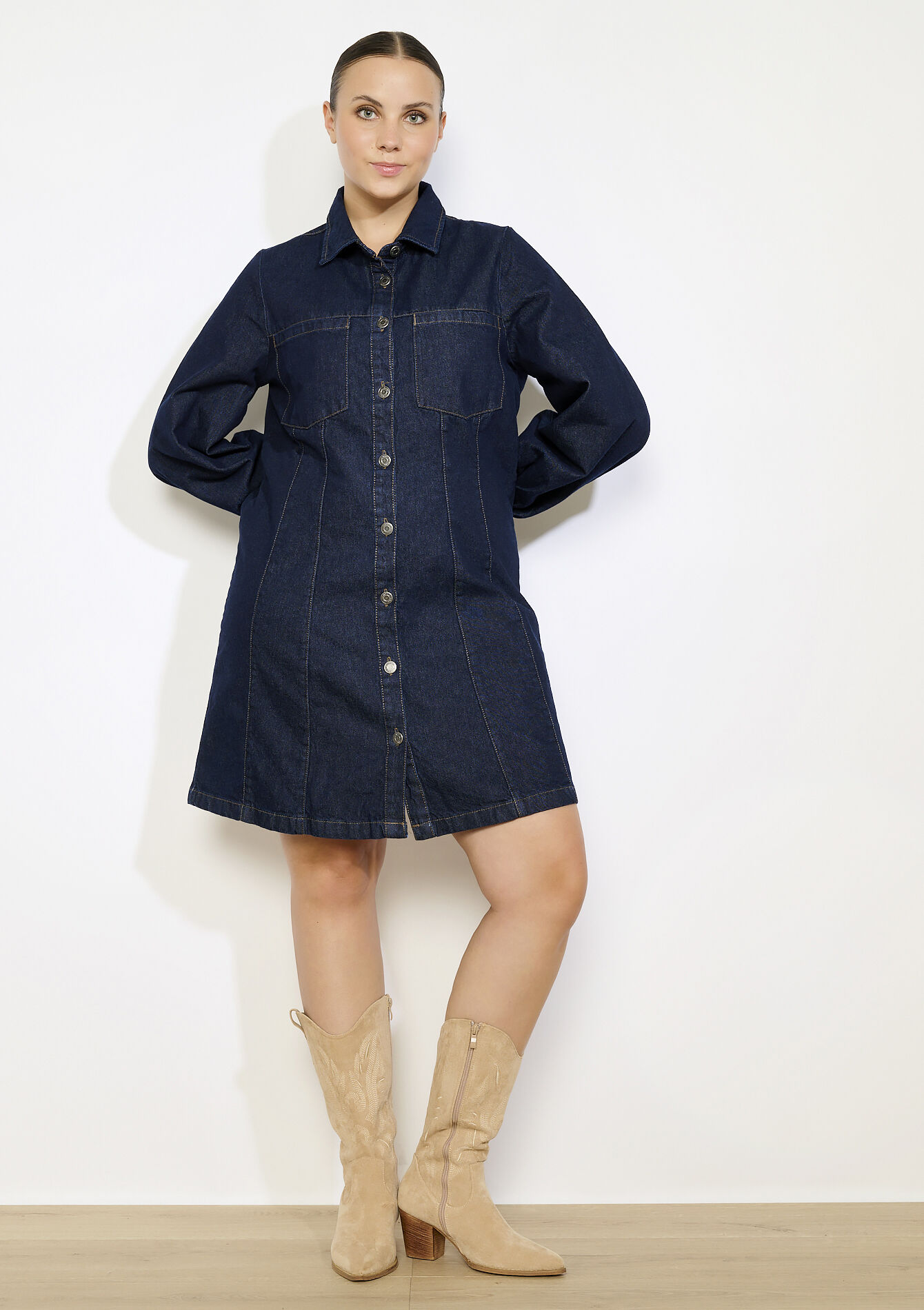 Denim overhemdjurk - DARK BLUE - 08104178_0501