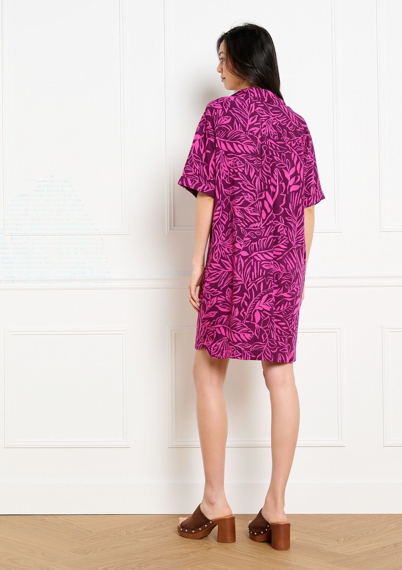 Printed relaxed short dress - AUBERGINE - 08104360_1537
