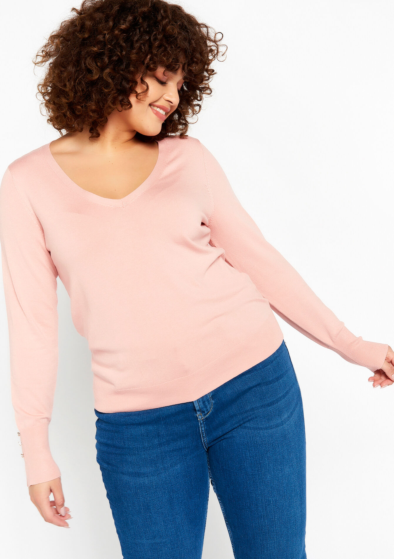 V-neck pullover - NUDE PINK - 04005942_1301