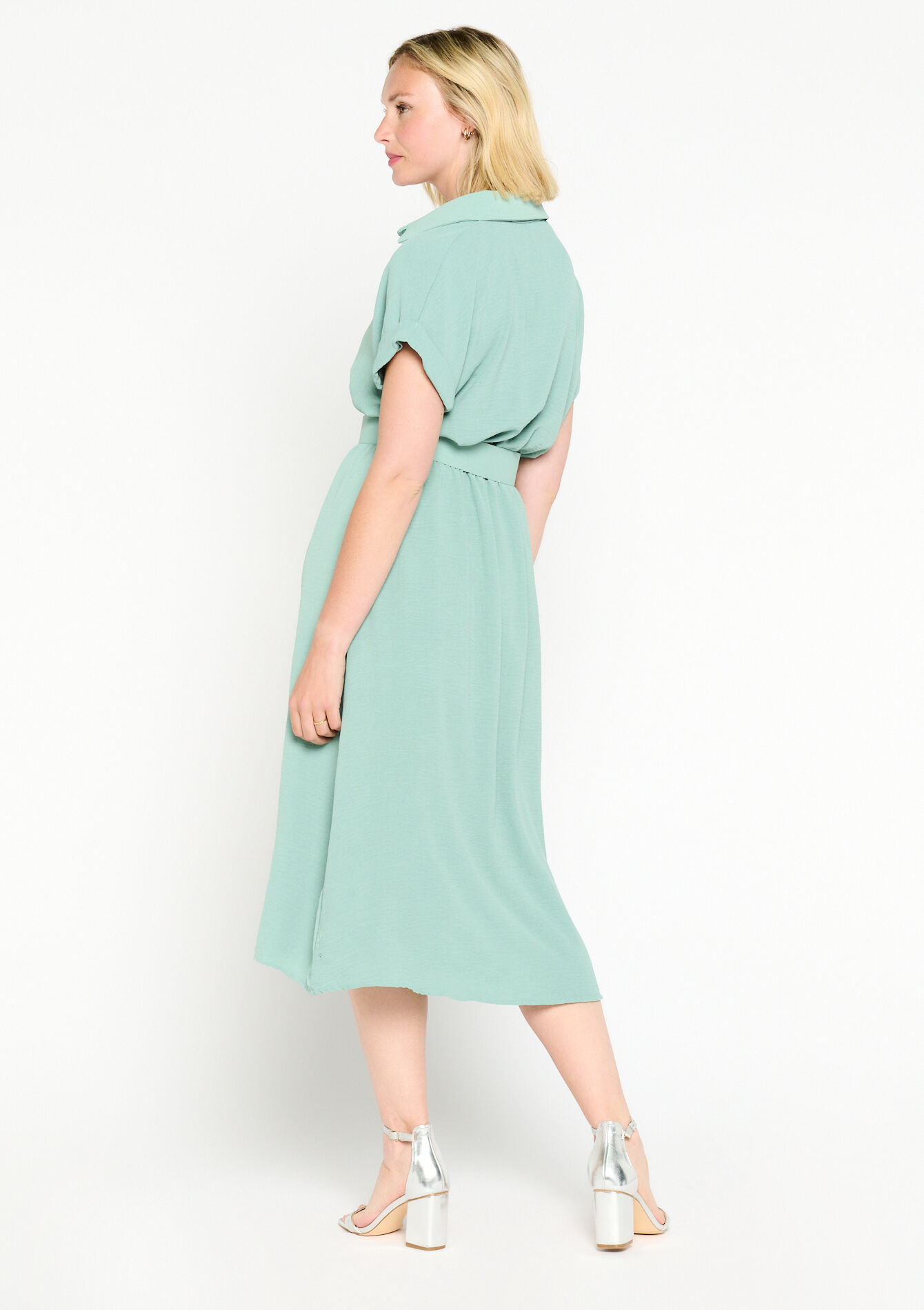Midi dress with polo collar, Midi dress with polo collar - MINT GREEN - 08601892_1723