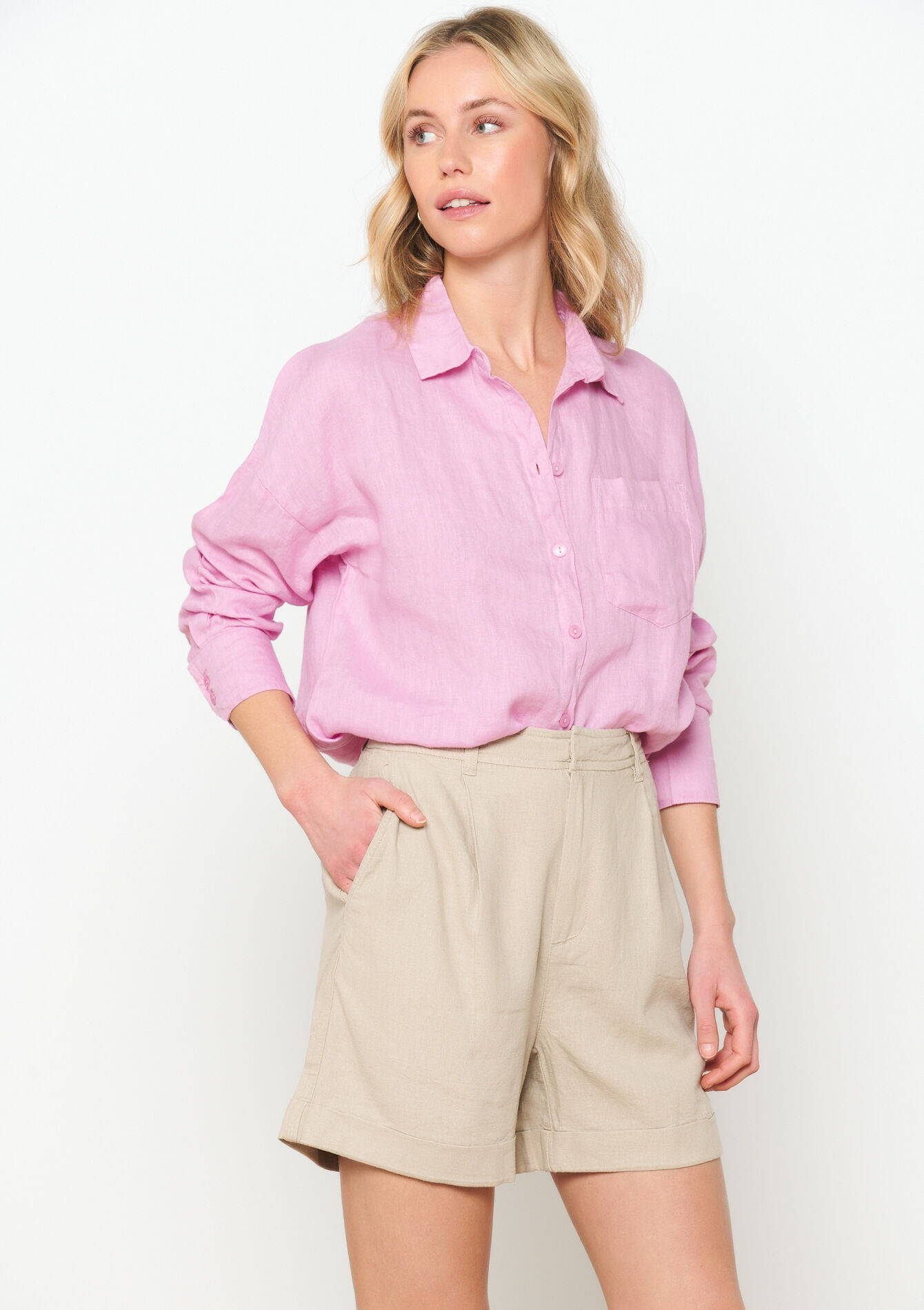 Linnen suiting short - LIGHT TAUPE - 06100575_2572