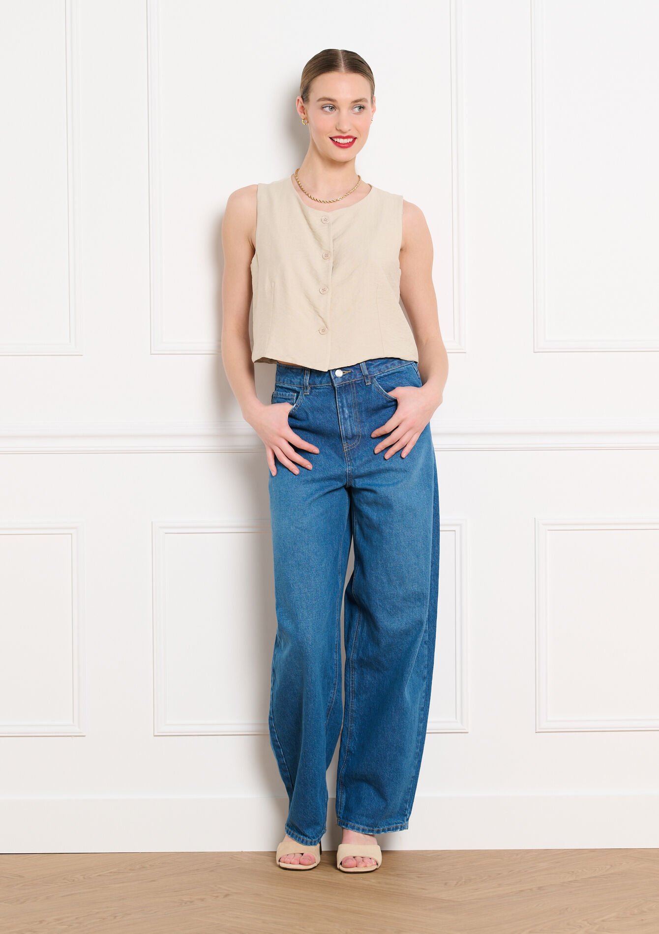 Hoge taille wide-leg jeans - MEDIUM BLUE - 22000661_0500