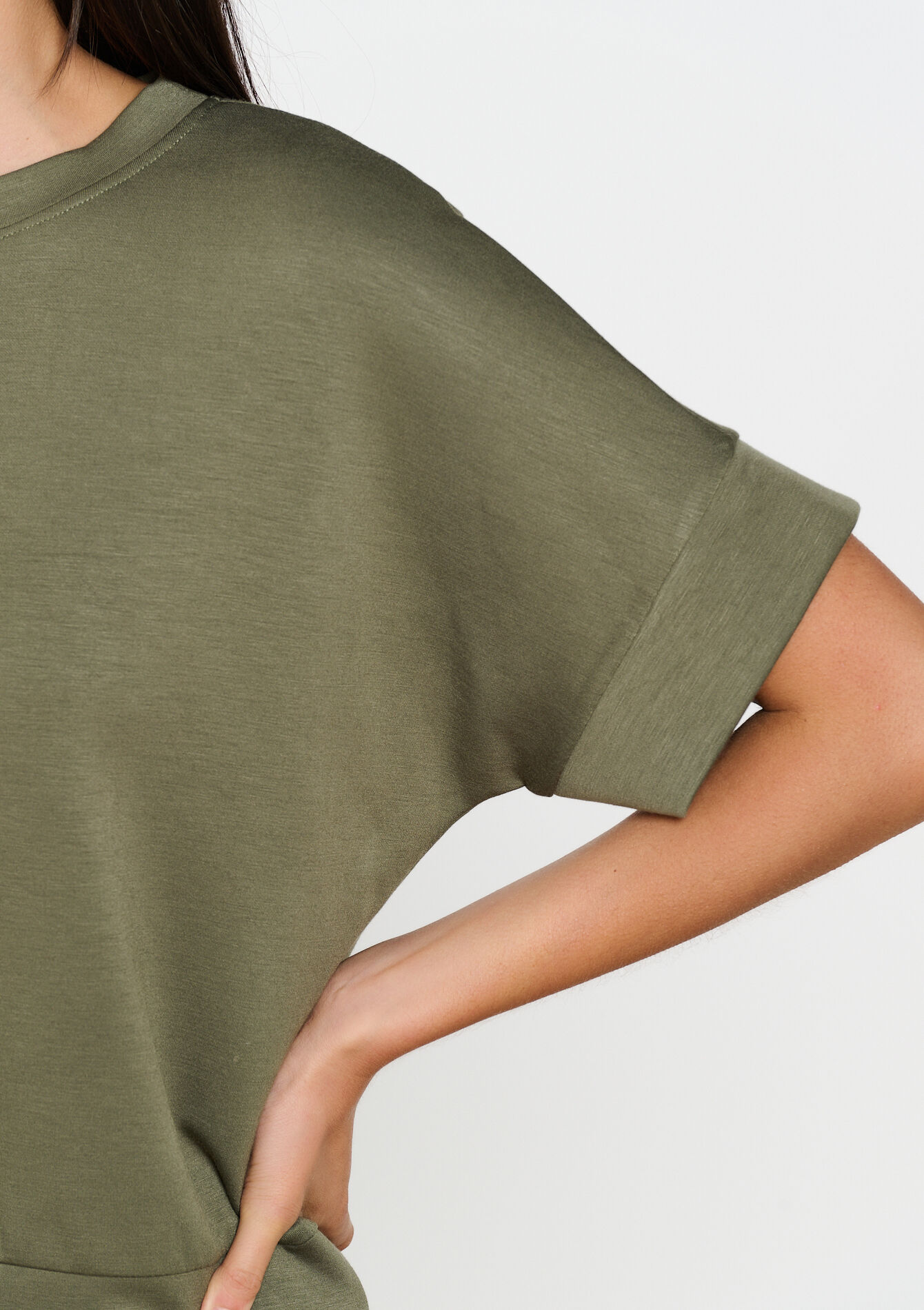 T-shirt in sweatstof, T-shirt in sweatstof - KHAKI FADED - 15100292_4326
