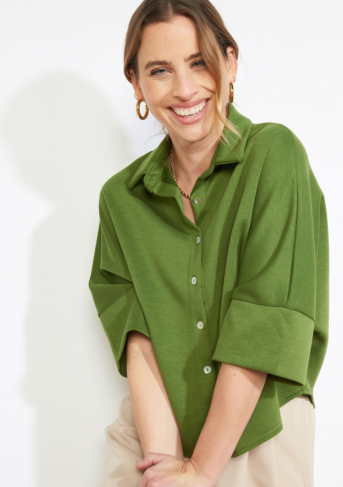 Losvallend overhemd - OLIVE KAKHI - 02301996_1884