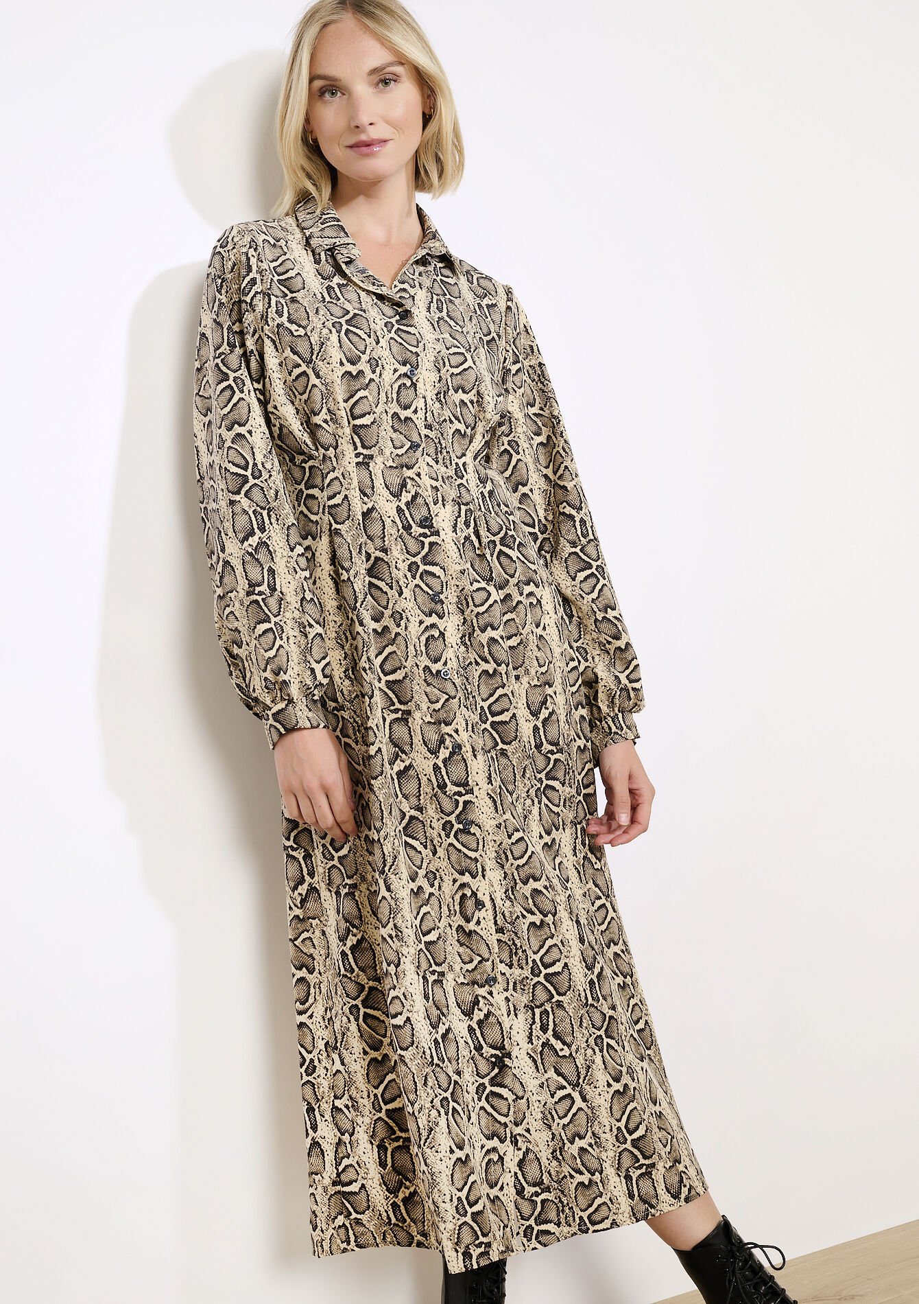 Flowing printed midi dress - LT BEIGE - 08104393_2527