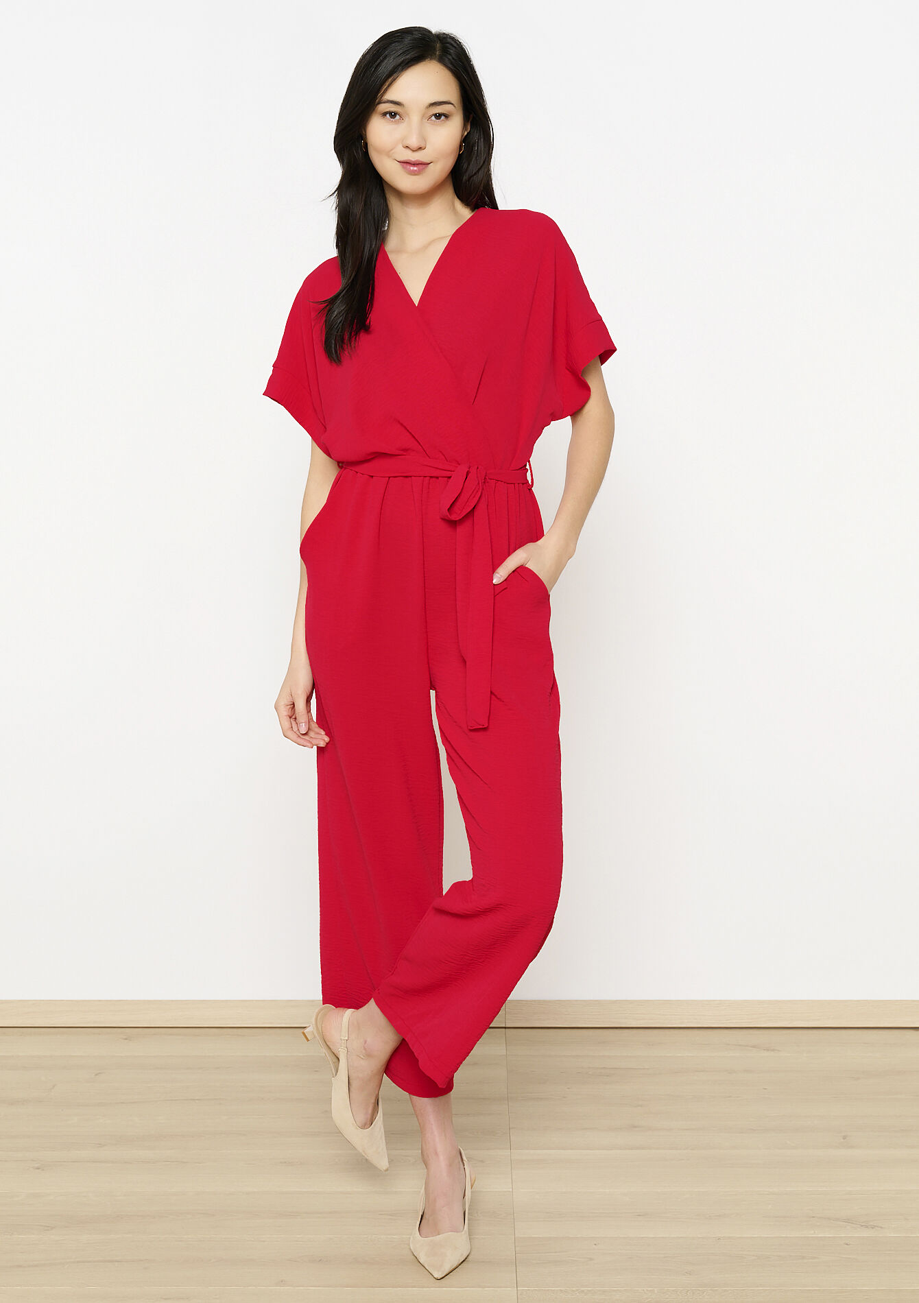 Vloeiende jumpsuit met ceintuur, Vloeiende jumpsuit met ceintuur - RED LIPSTICK - 06004613_5310
