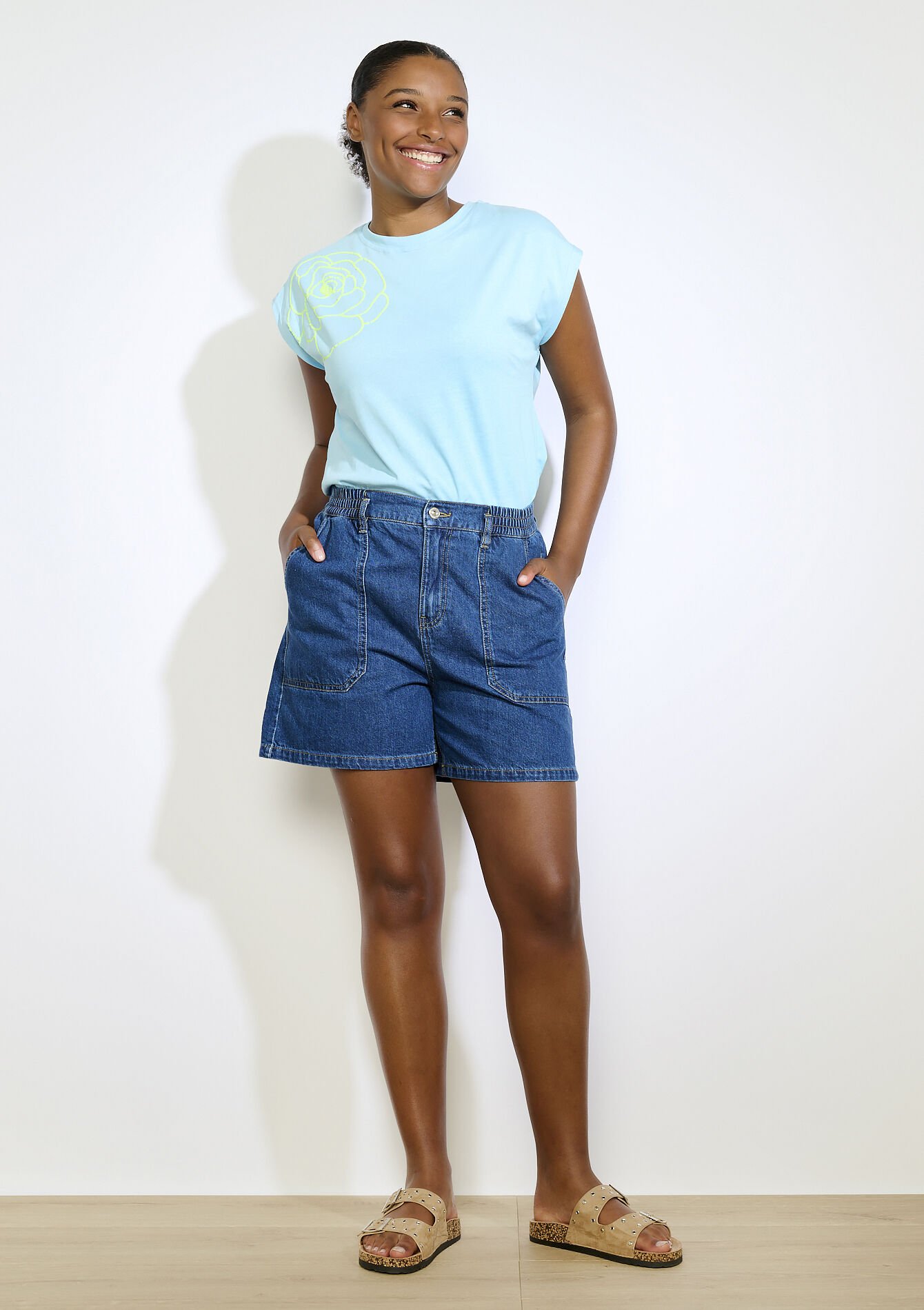 T-shirt sequins floraux , T-shirt sequins floraux - LT BLUE - 02301866_2519