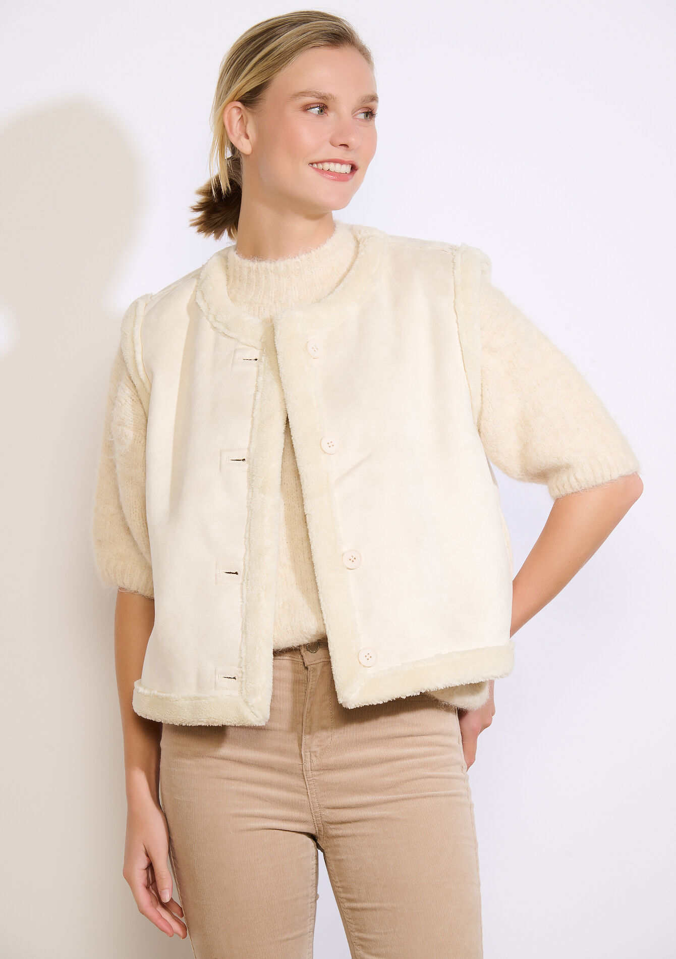 Omkeerbare gevoerde vest, Omkeerbare gevoerde vest - OFFWHITE - 09001470_1001