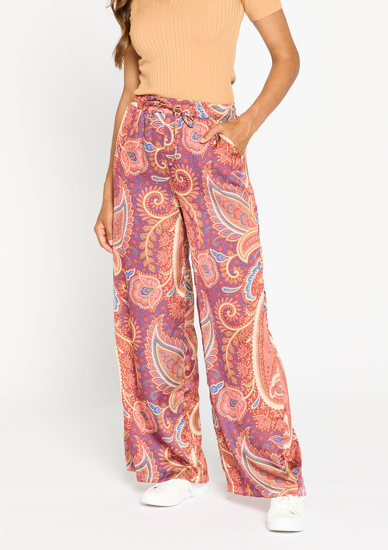 Pantalon large à imprimé paisley, Pantalon large à imprimé paisley - ORANGE SPICY - 06600659_5555