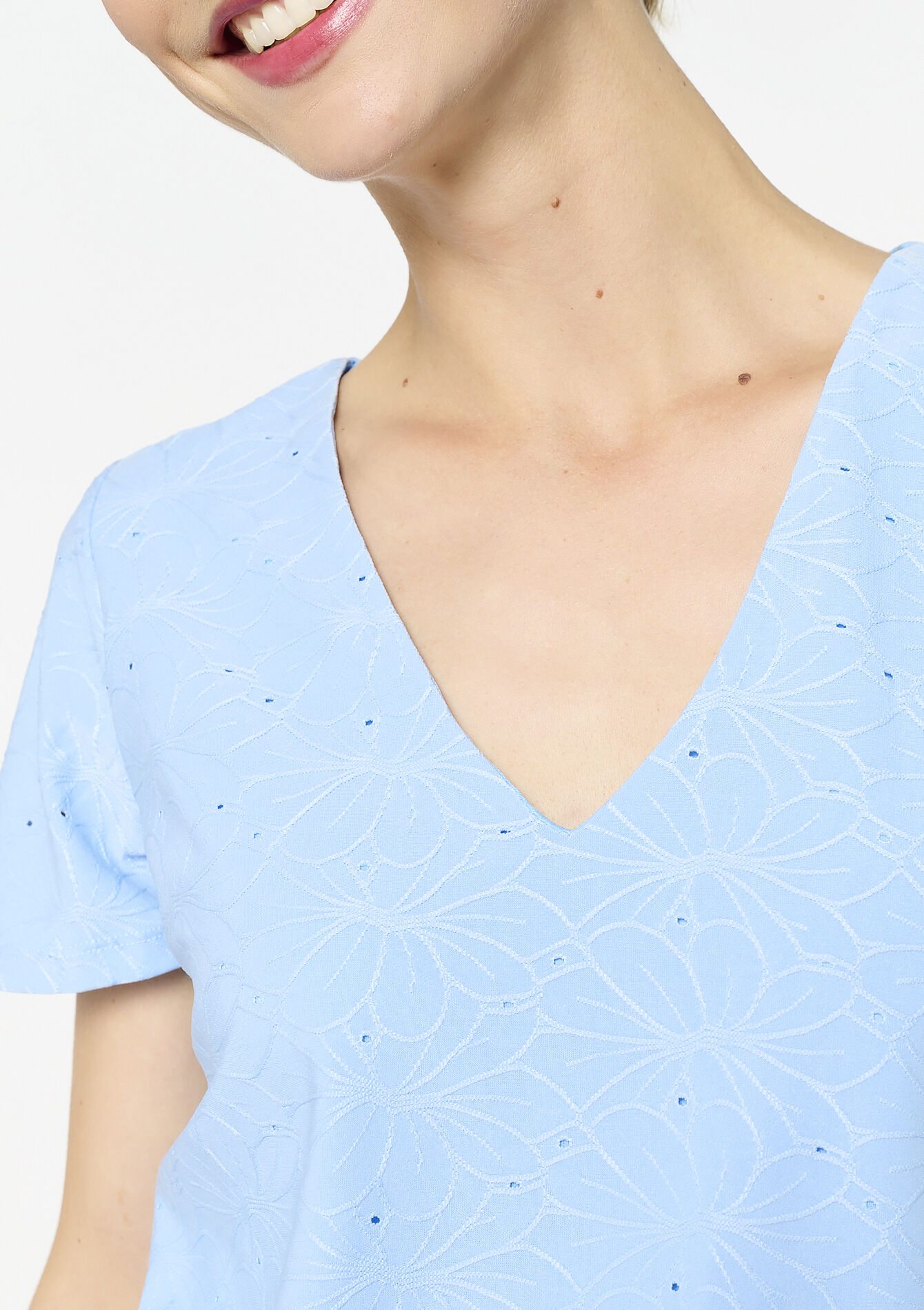 T-shirt brodé romantique, T-shirt brodé romantique - LT BLUE - 02301807_2519