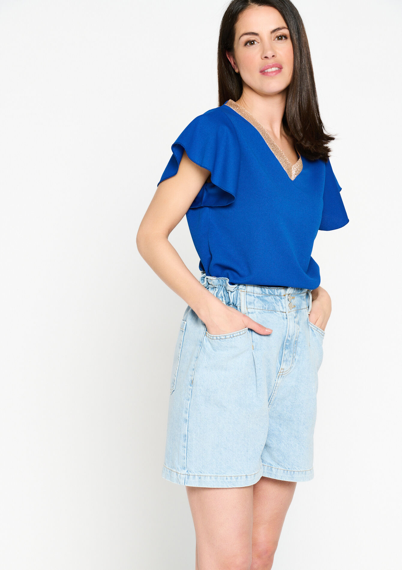 T-shirt met vlindermouwen - ELECTRIC BLUE - 02301417_1619