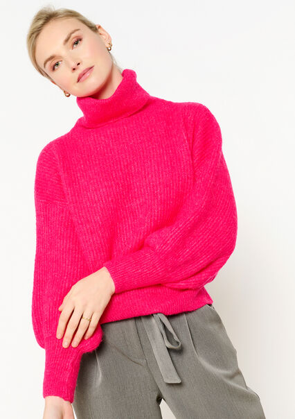Plain pullover with roll neck - FUCHSIA - 04101115_5626