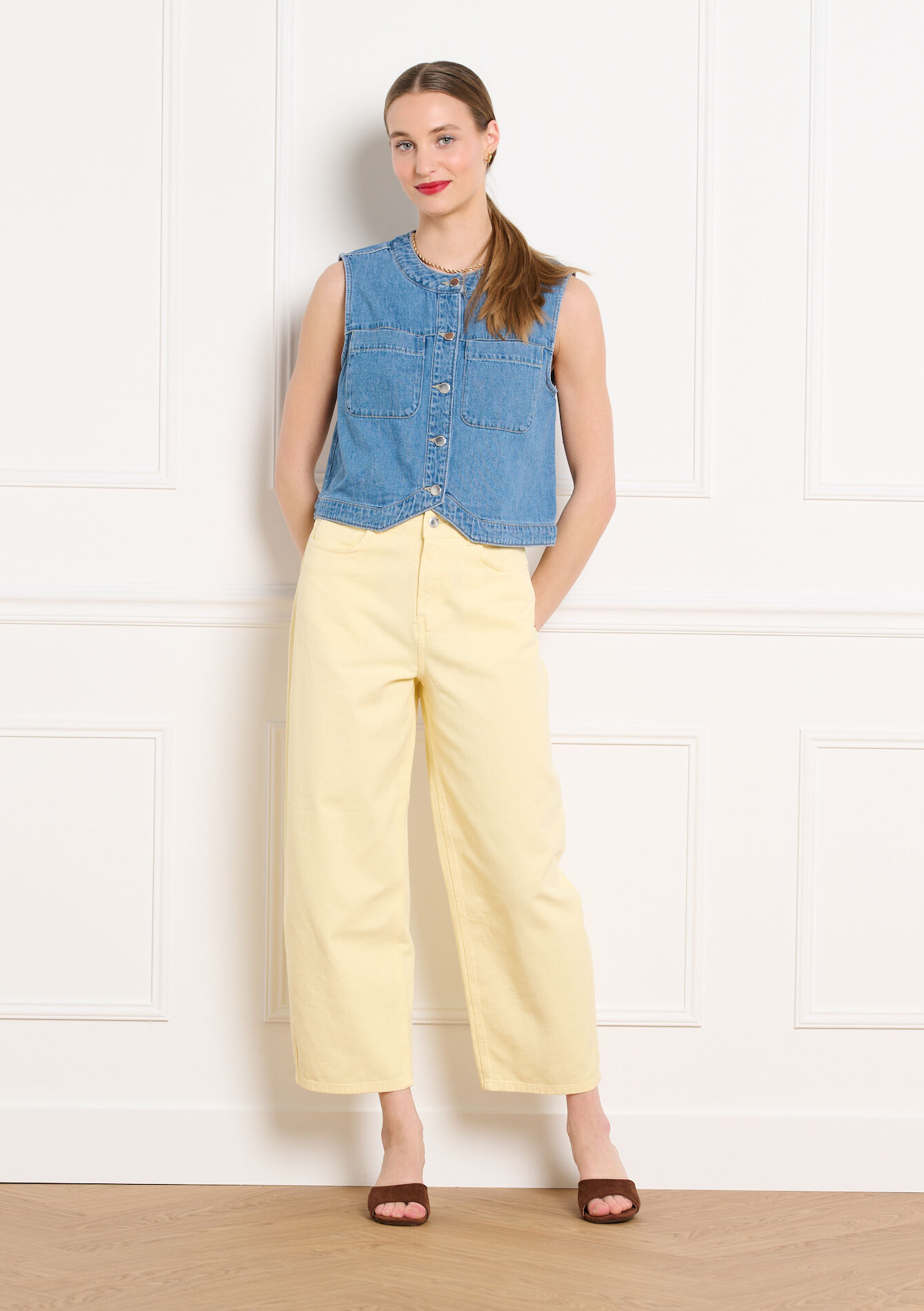 Hoge taille barrel broek - YELLOW PASTEL - 06004732_5004