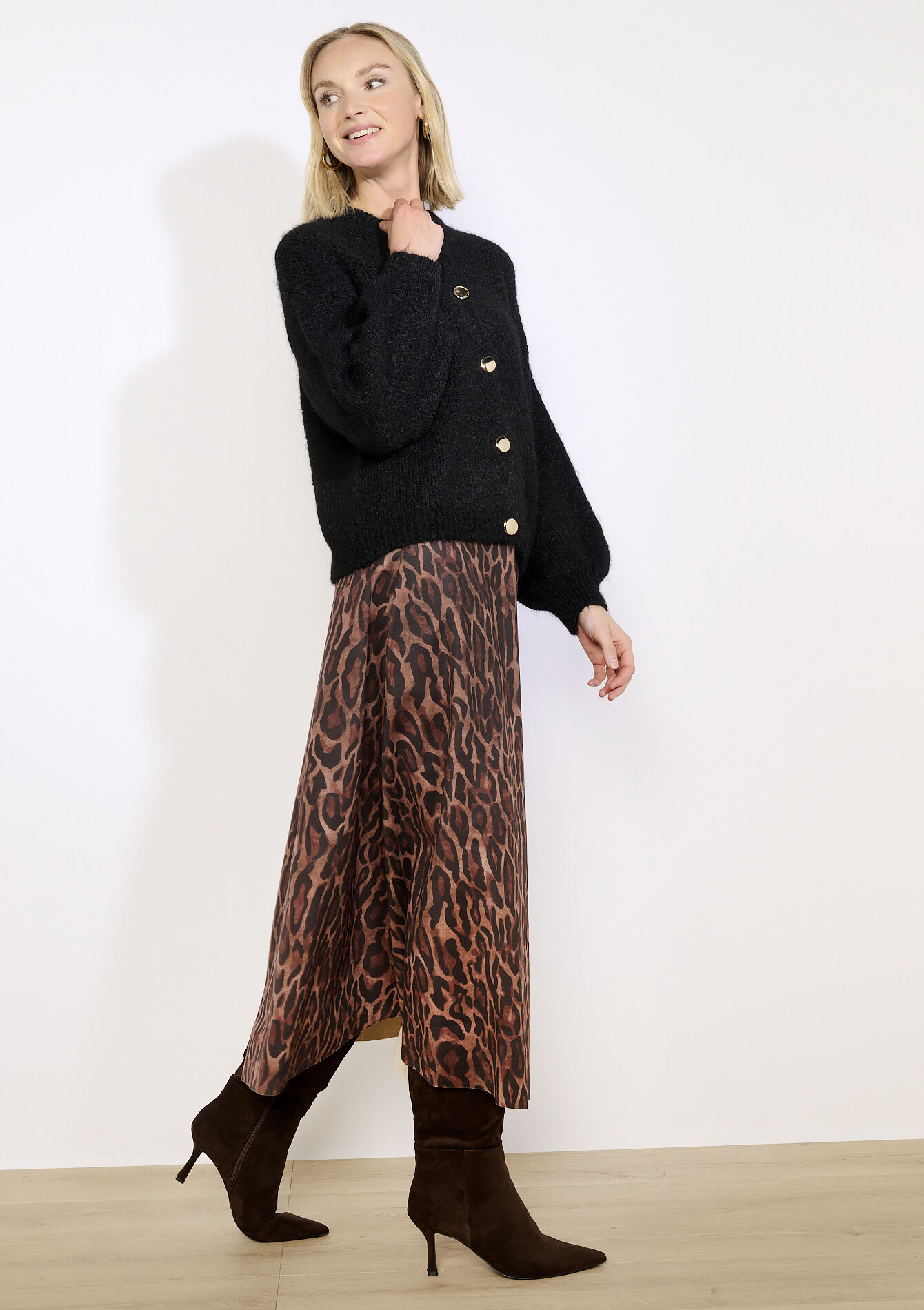 Jupe longue effet suédine, Jupe longue effet suédine - BLACK - 07101450_1119