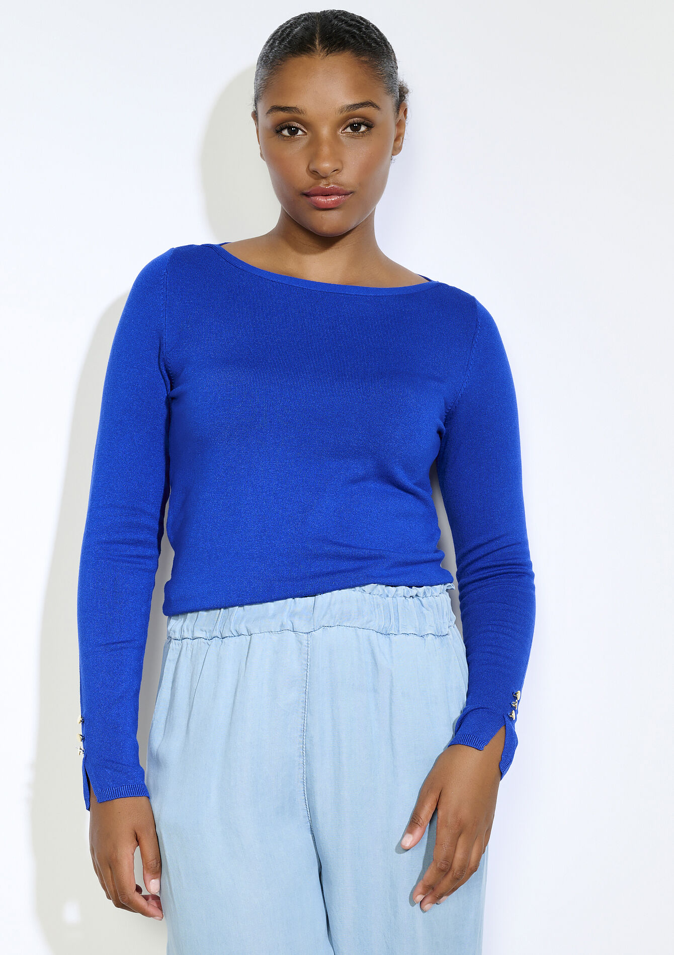 Trui met gouden knopen, Trui met gouden knopen - ELECTRIC BLUE - 04006871_1619