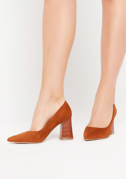 High block-heeled faux-suede pumps - CAMEL BROWN - 13000518_3818