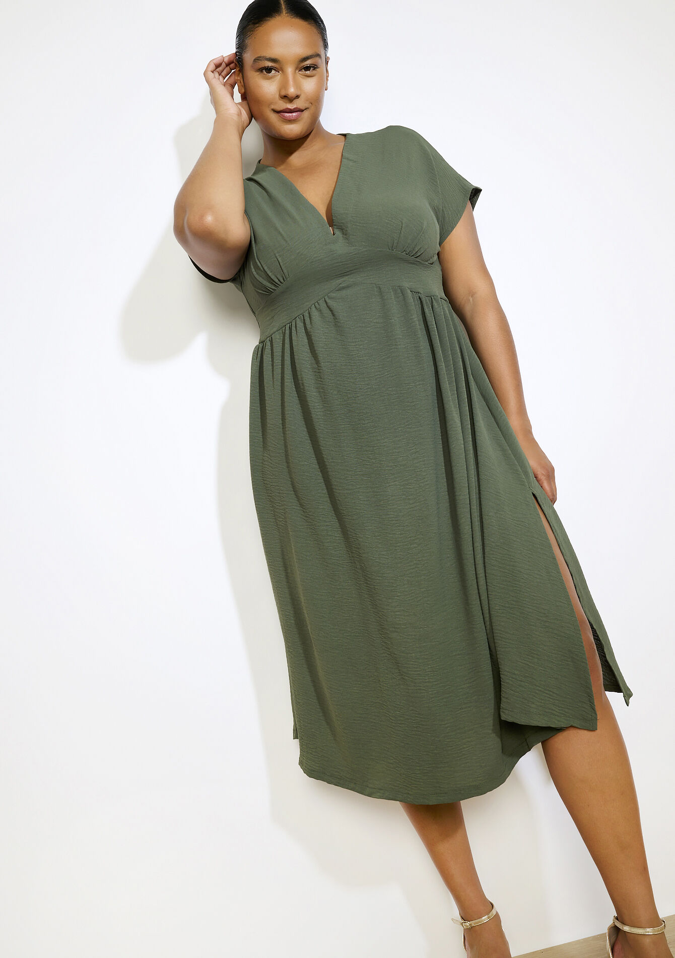 Zwierige midi jurk, Zwierige midi jurk - KHAKI MED - 08104238_4327