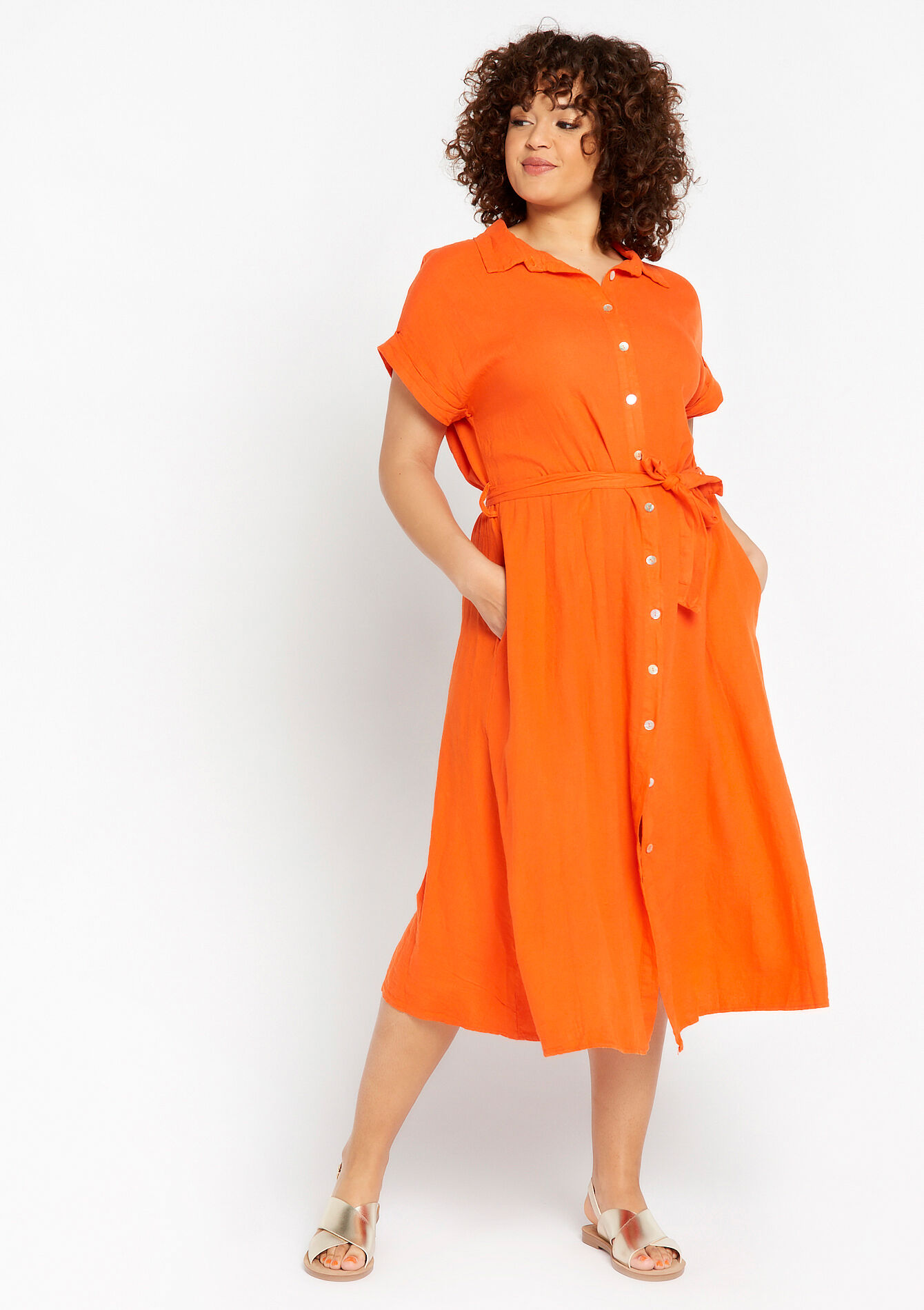 Linnen hemdjurk, Linnen hemdjurk - ORANGE MANGO - 08601990_2575