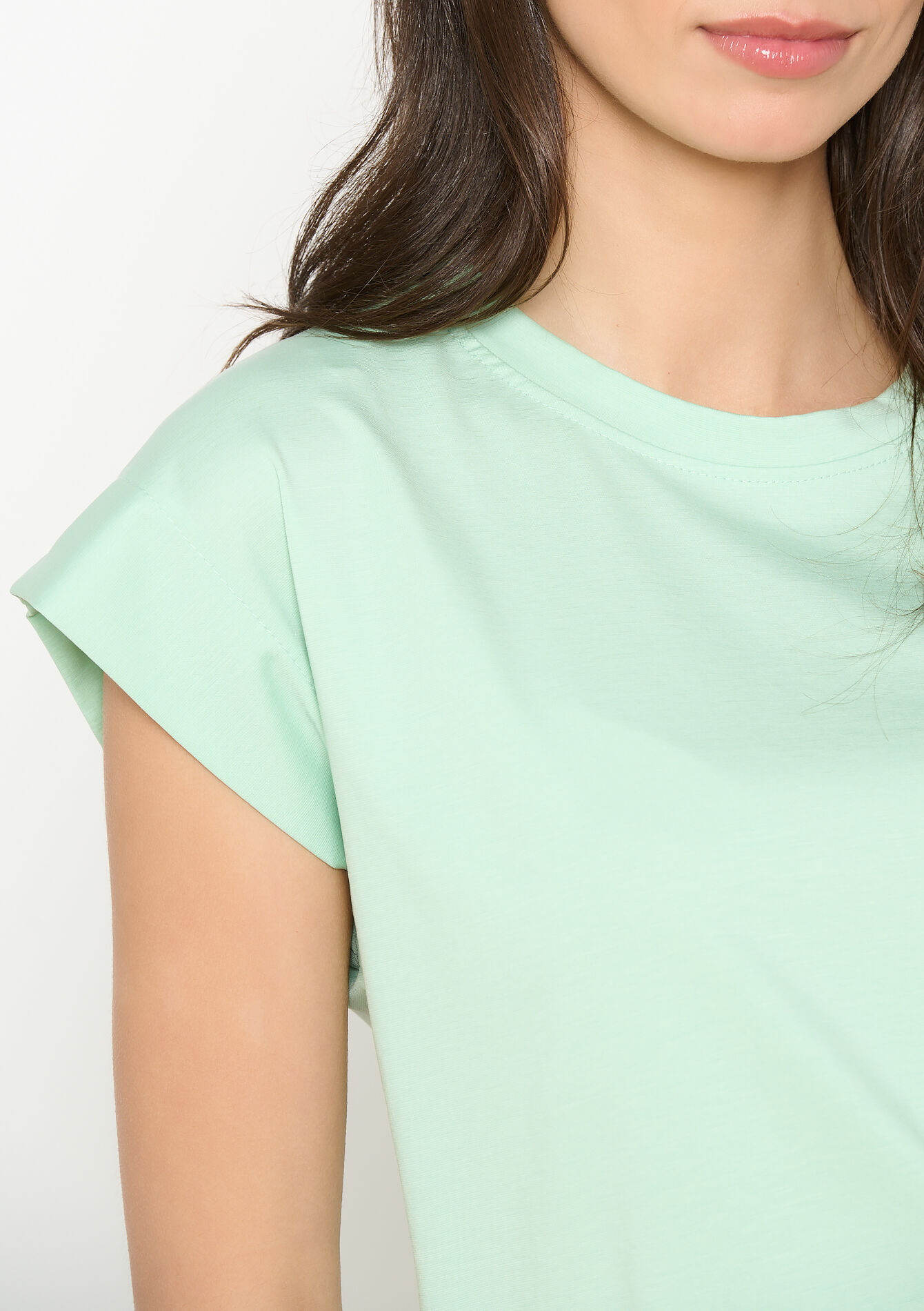 Fluid T-shirt with cap sleeves, Fluid T-shirt with cap sleeves - MINT GREEN - 02301831_1723