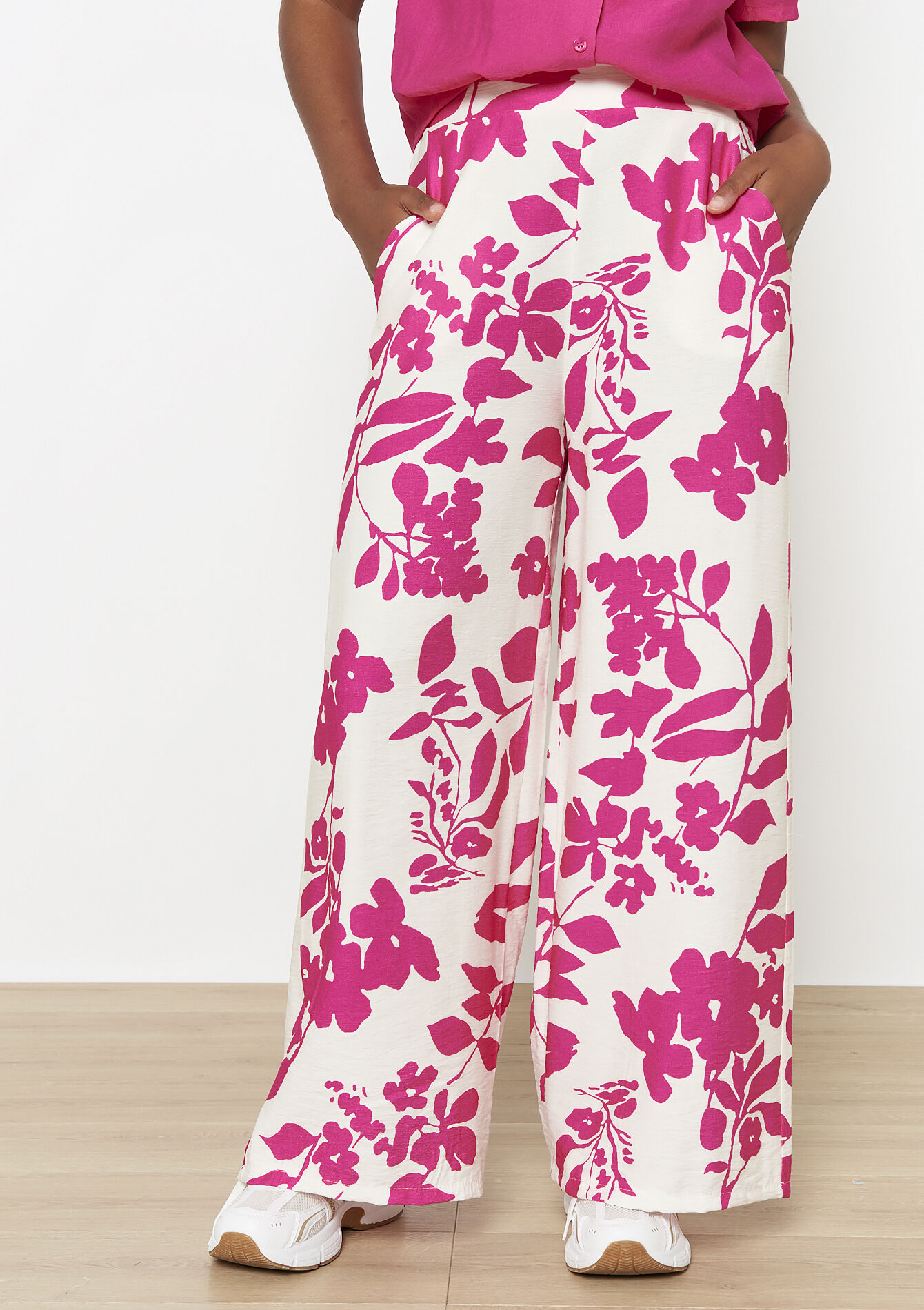 Wijde bloemenprint broek - FUCHSIA - 06600968_5626