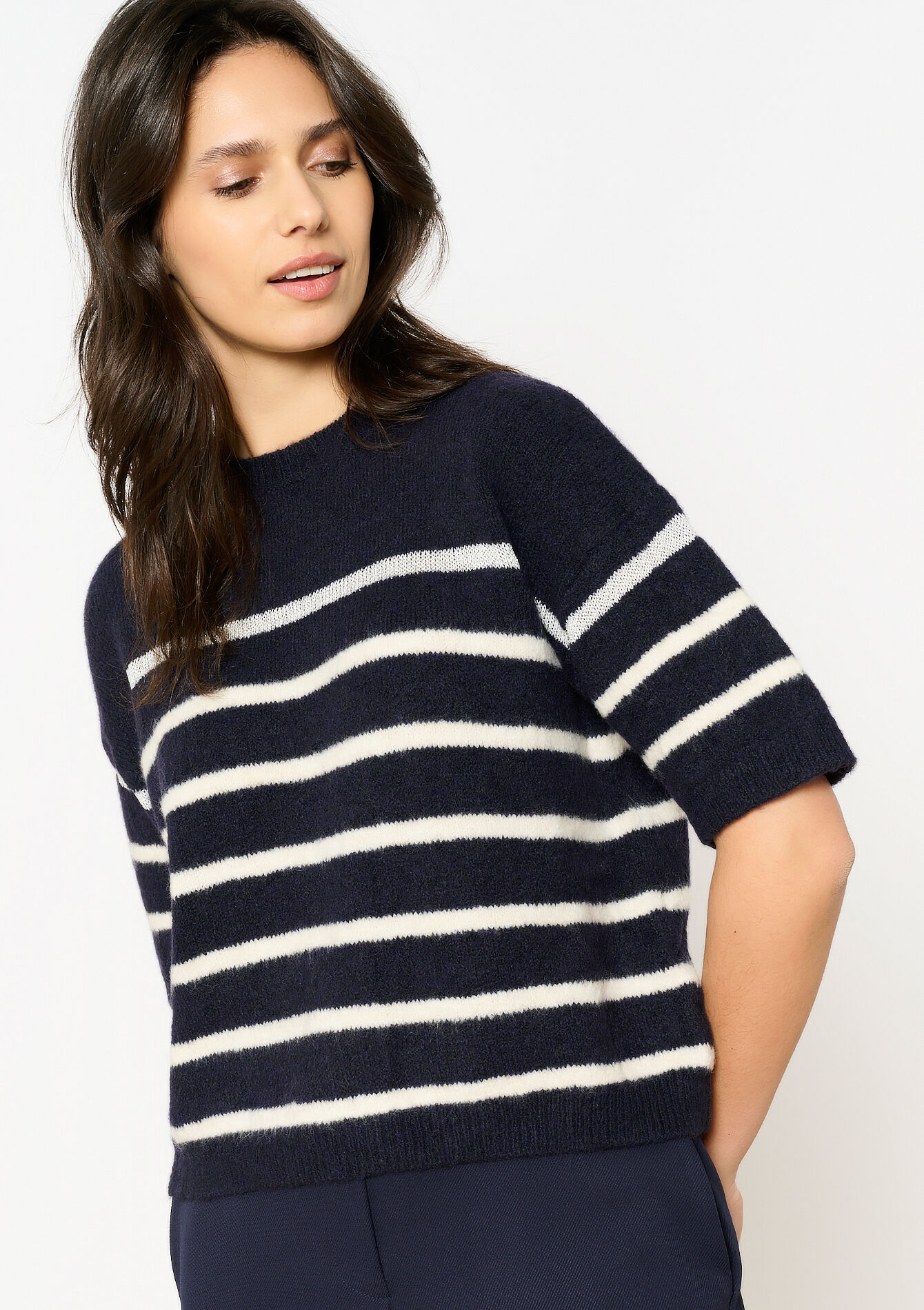 Gestreepte trui met korte mouwen, Gestreepte trui met korte mouwen - NAVY BASIC - 04006890_2723