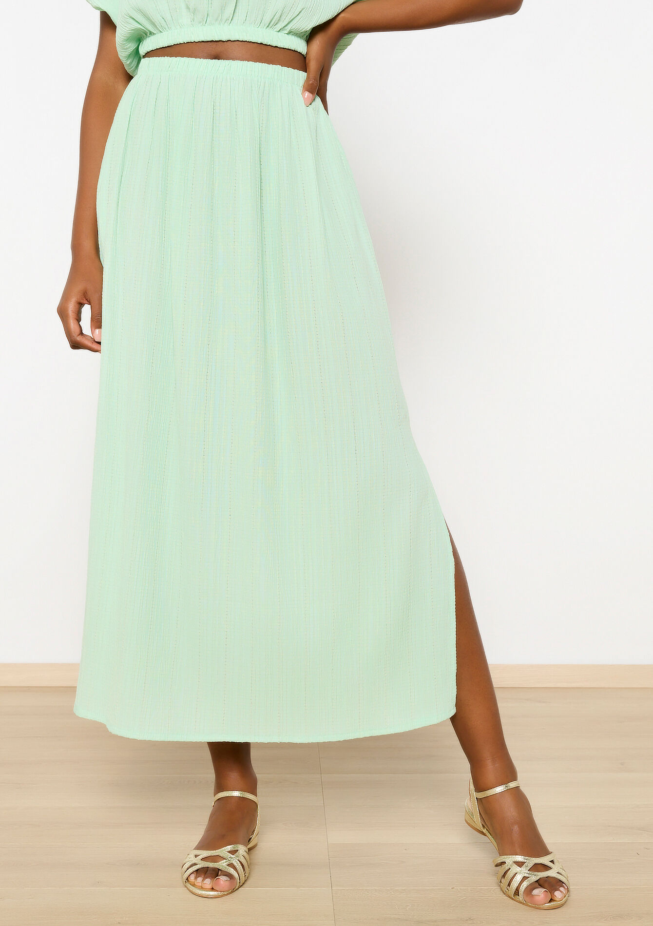 Maxi skirt with slit, Maxi skirt with slit - MINT GREEN - 07101258_1723