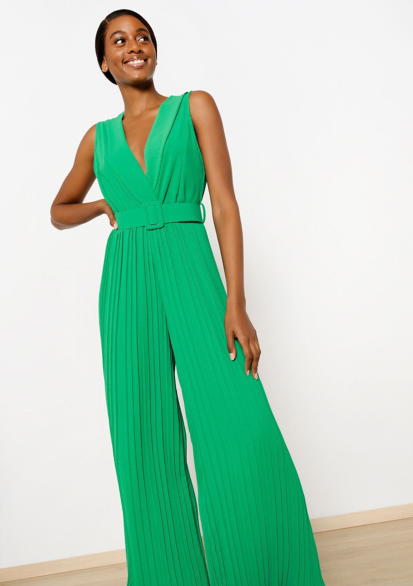 Jumpsuit met plissé, Jumpsuit met plissé - GREEN EMERALD - 06004524_4511