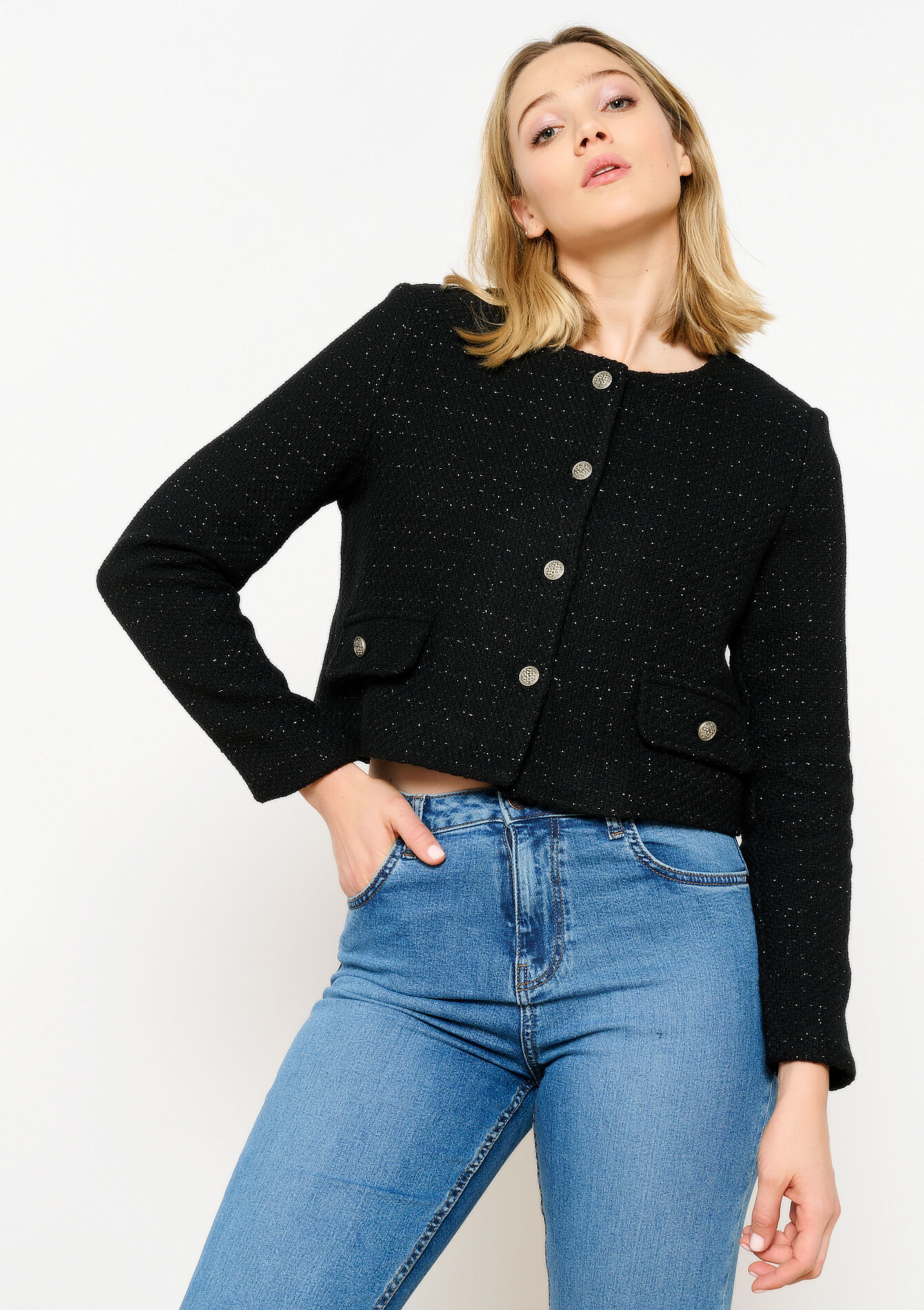 Veste en tweed, Veste en tweed - BLACK - 1097373