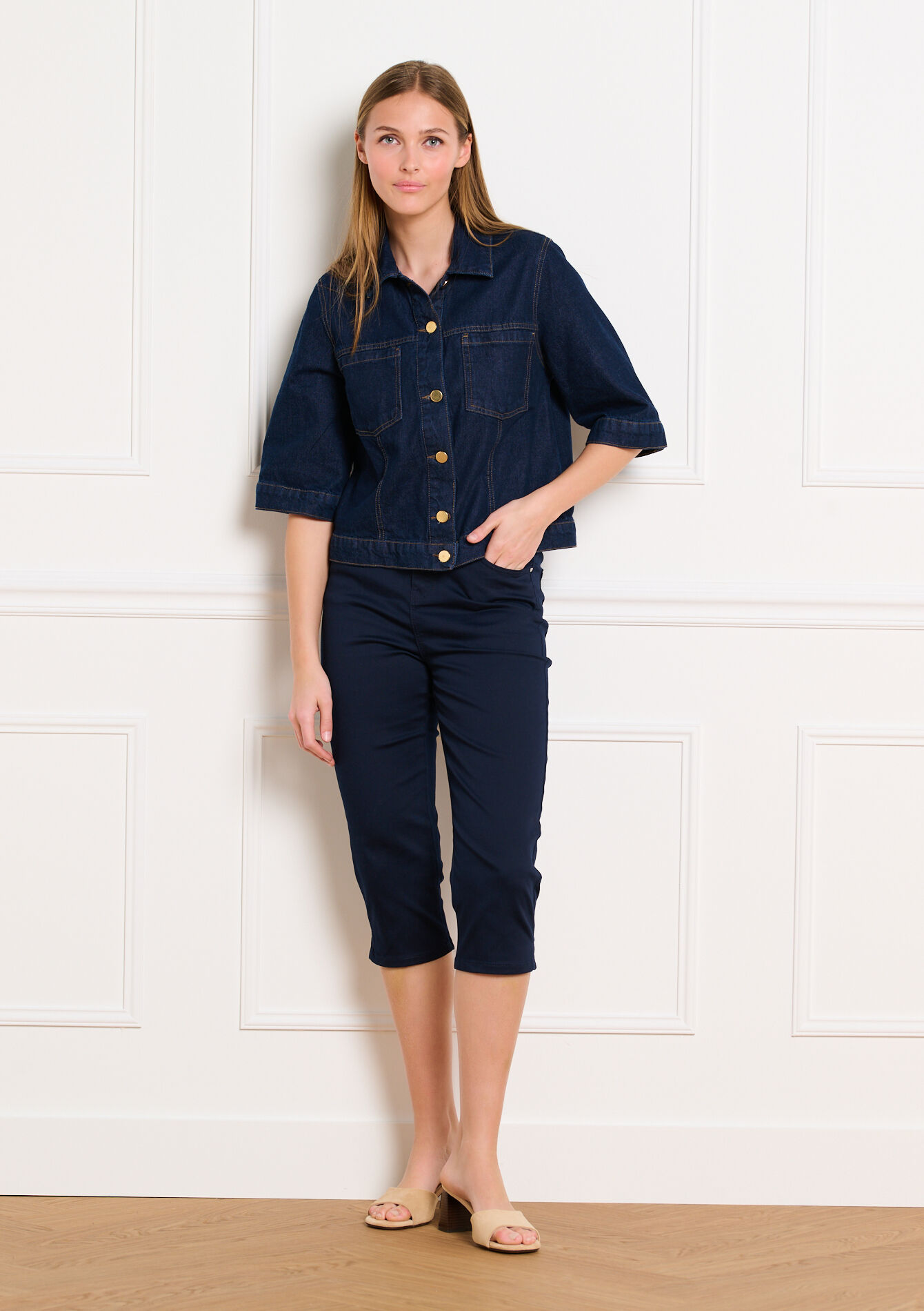 Capri broek met slanke pasvorm, , back