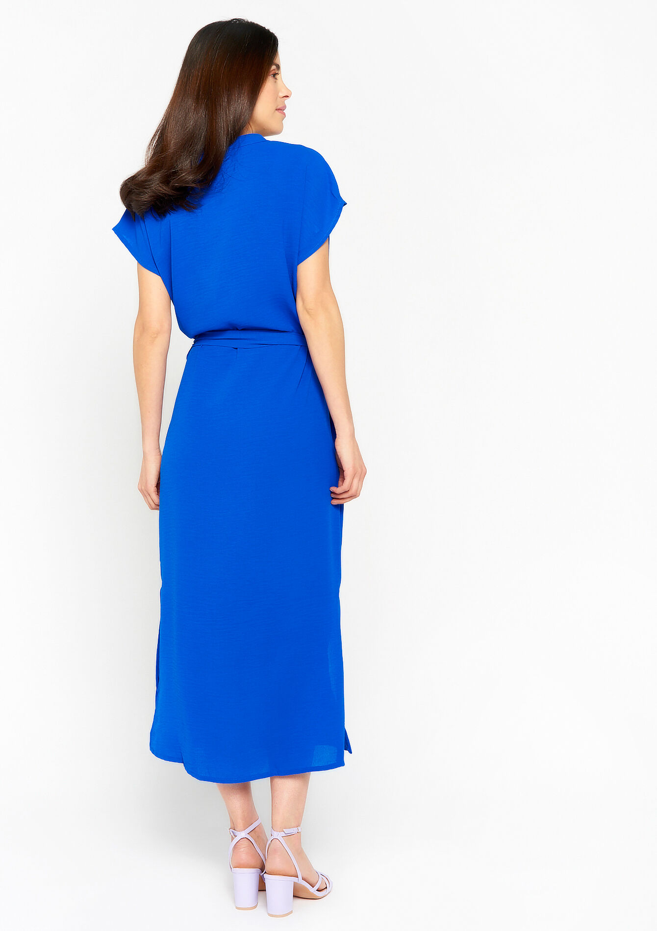 Midi dress with V-neck, Midi dress with V-neck - ELECTRIC BLUE - 08601975_1619