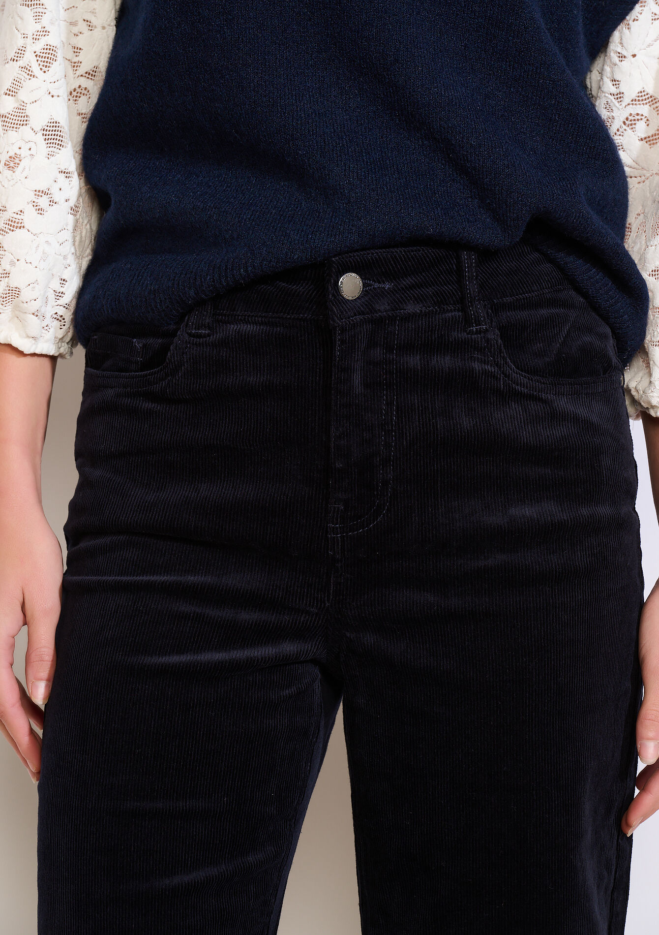 Straight corduroy trousers, Straight corduroy trousers - NAVY BASIC - 06004607_2723