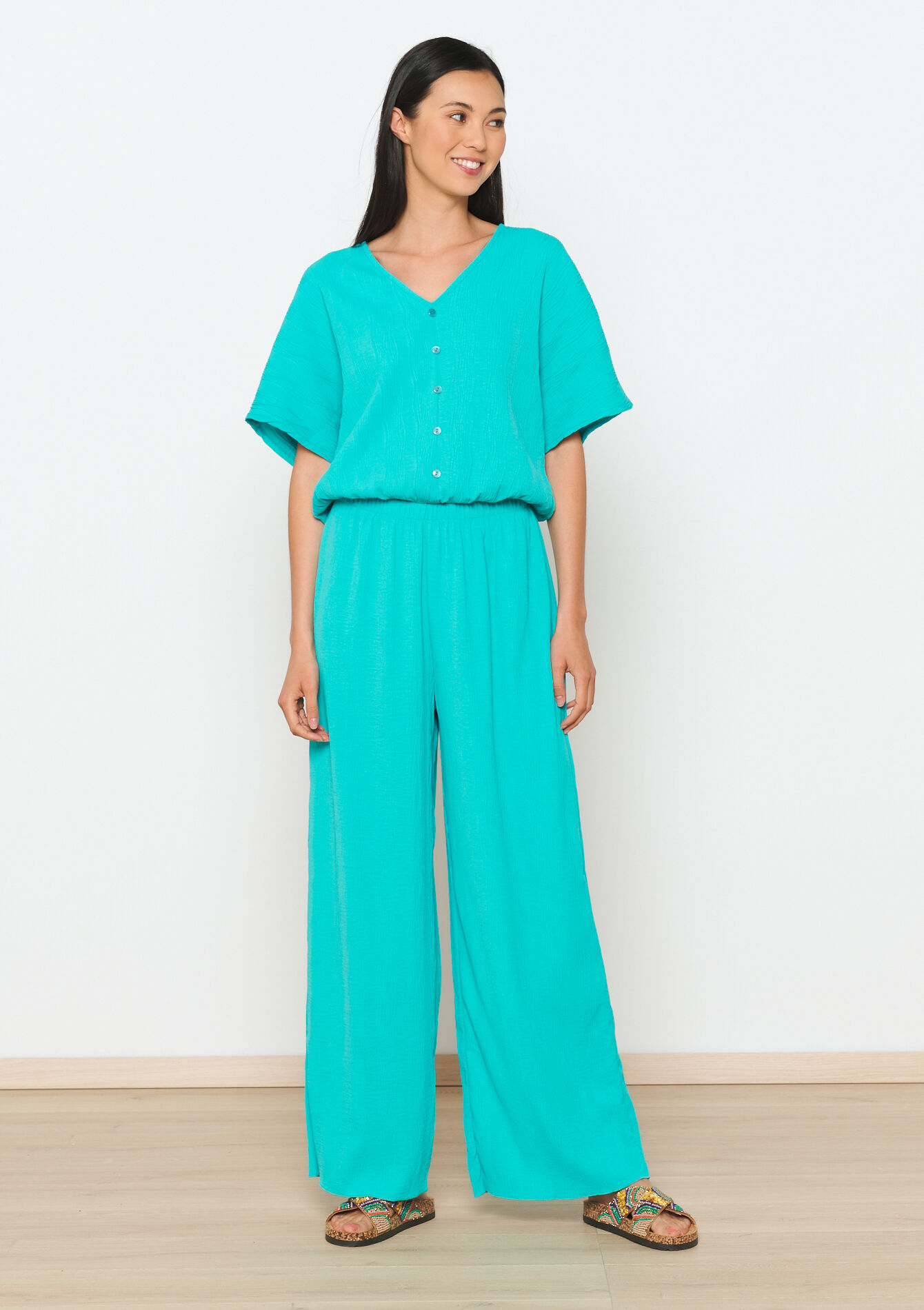 Loose trousers with pleats, Loose trousers with pleats - BLUE LAGOON - 06600850_2521