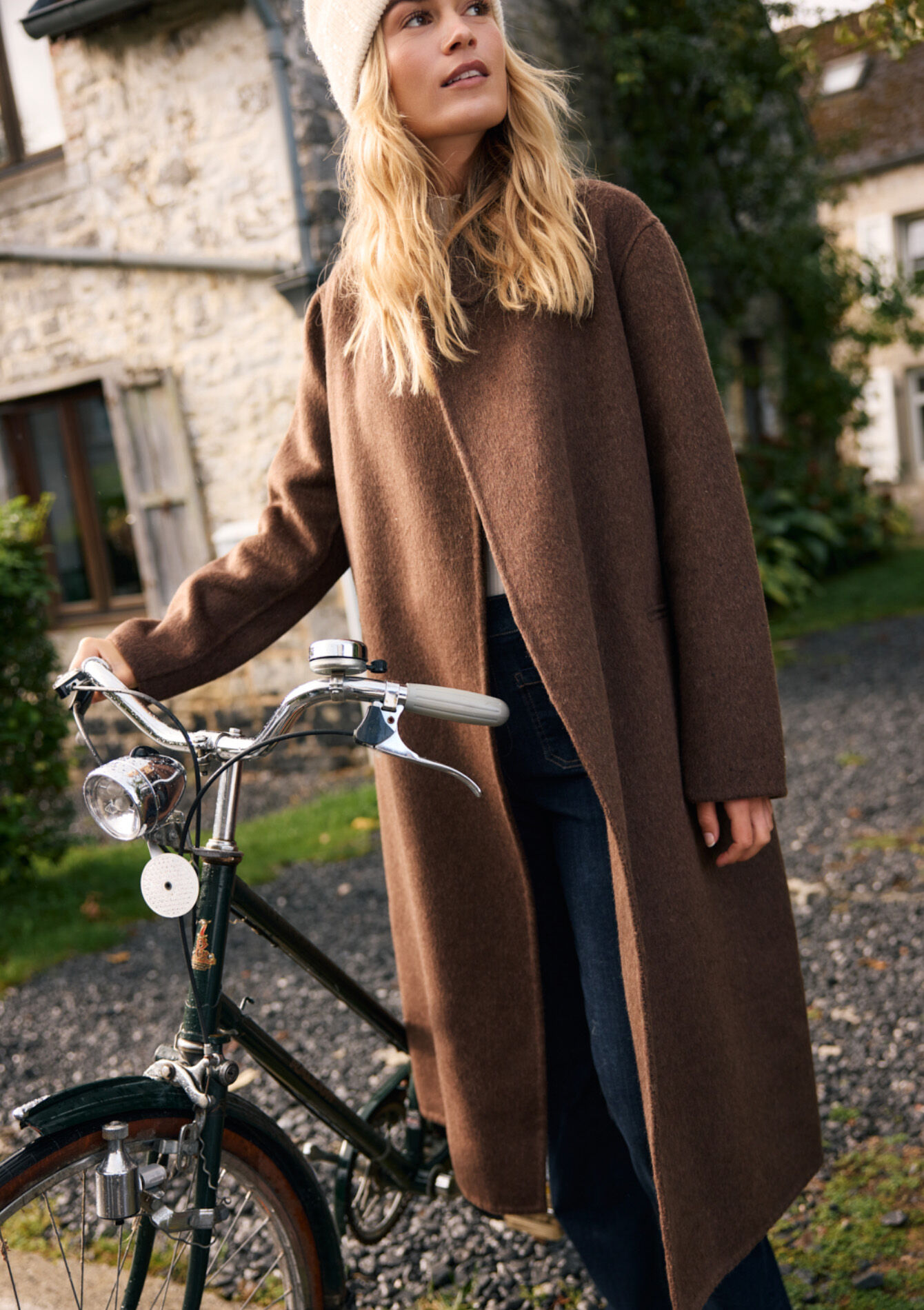 Long collarless coat, Long collarless coat - BROWN DARK CHOCOLATE - 23000774_3720