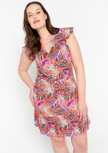 Dress with tropical print - CORAL BRIGHT - 08103087_2007